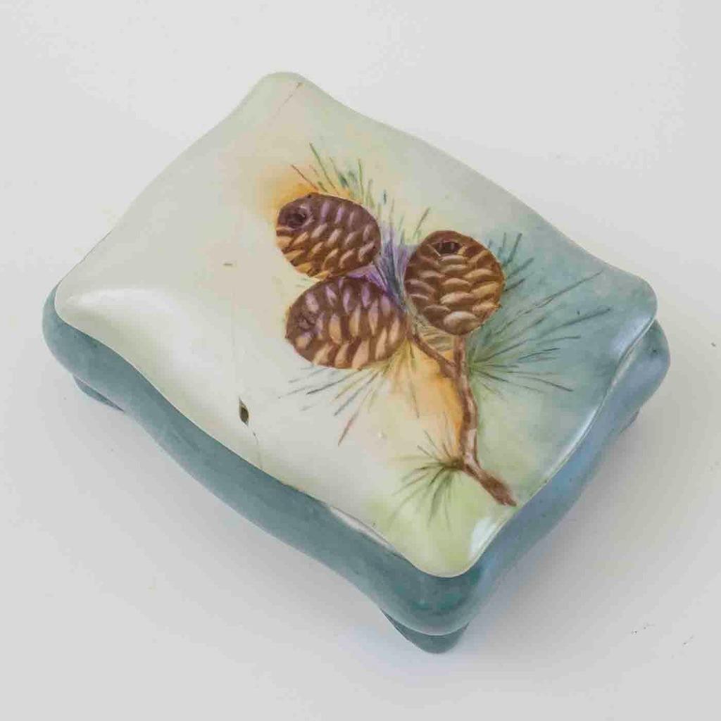 Pinecone Handpainted Porcelain Trinket Jewelry Ring Box