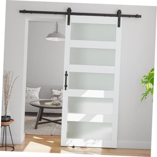 38in x 84in 5-Panel Sliding Glass Barn Door with 6.6ft Hardware Kit Included