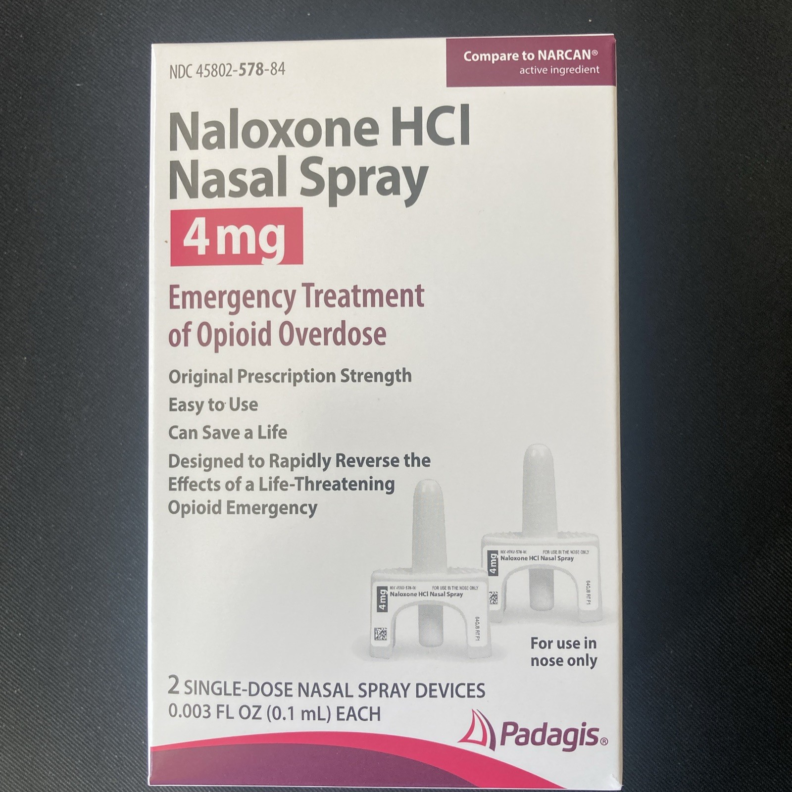 Nasal Spray 4 mg, Overdose Emergency Treatment 2 Dose Pack Exp 08/25