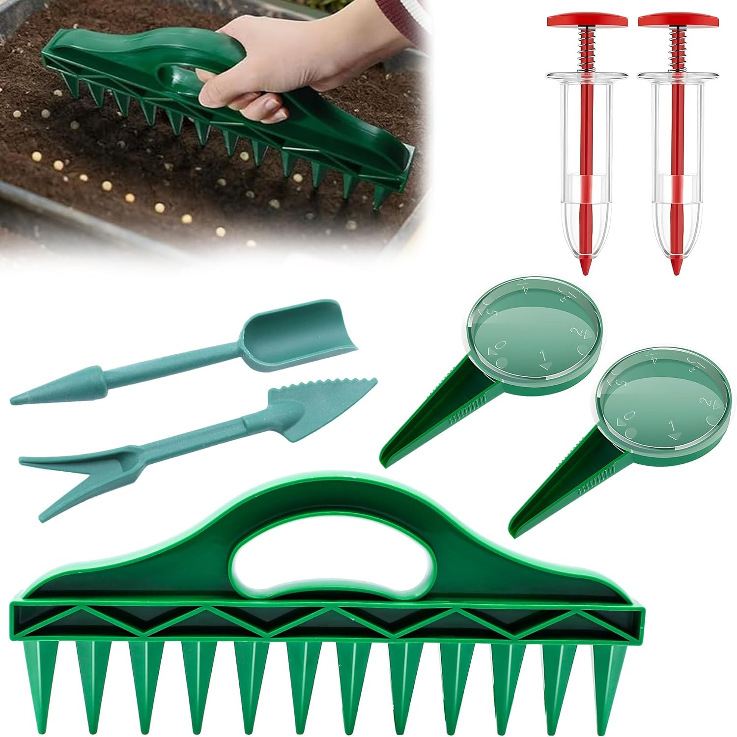 7 Pcs Seed Spreader Set, 2025 Upgraded Mini Seed Dispenser, Garden Seed Planter