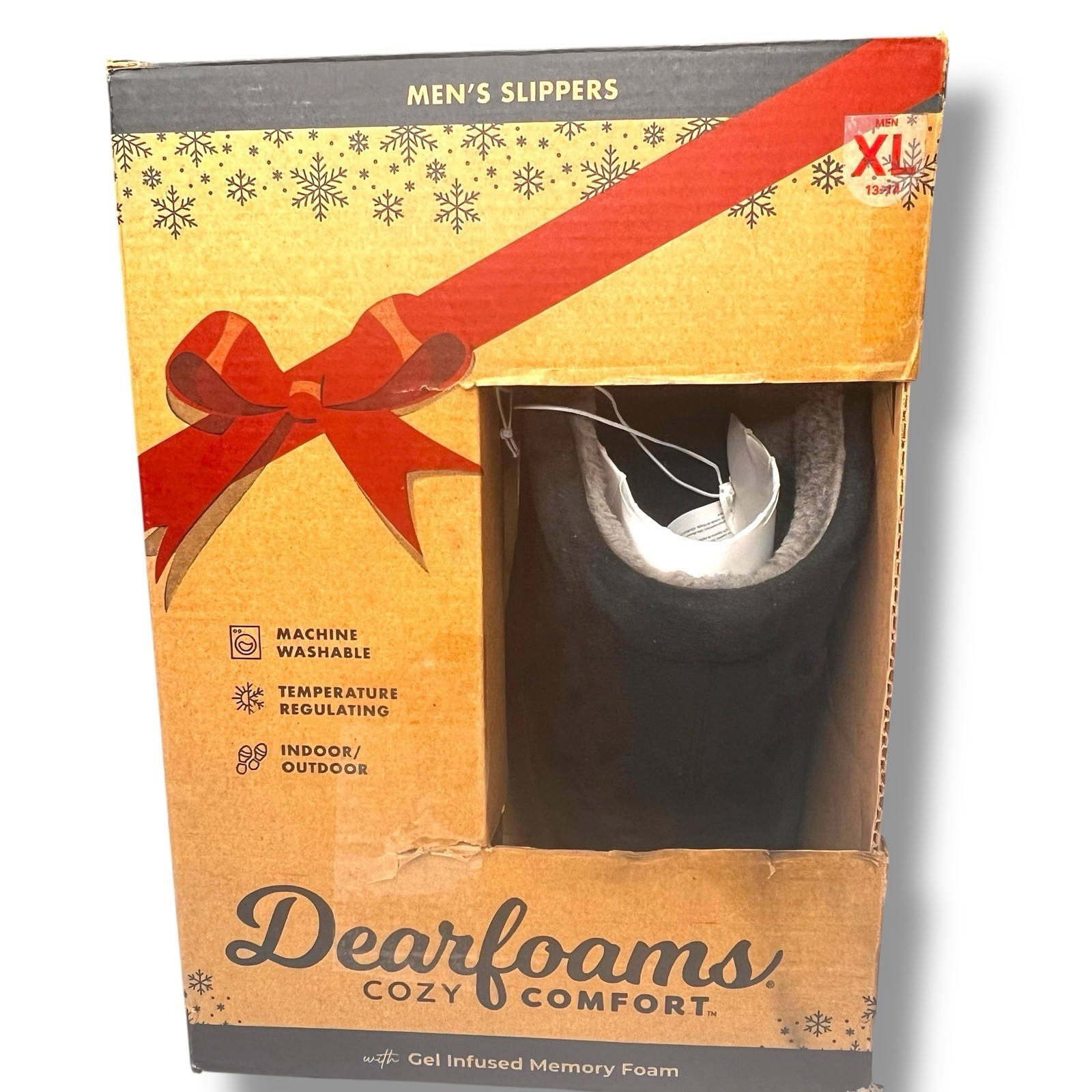 Dearfoam Men Slipper Size XL (13-14) -Dustin Clog Canyon Black -Box Ripped