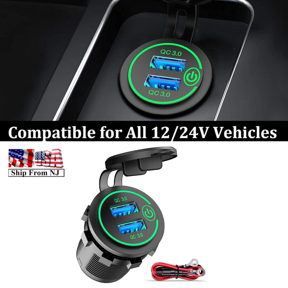Car USB Outlet Dual Quick Charge QC 3.0 Port Battery Cigarette Chargers Socket