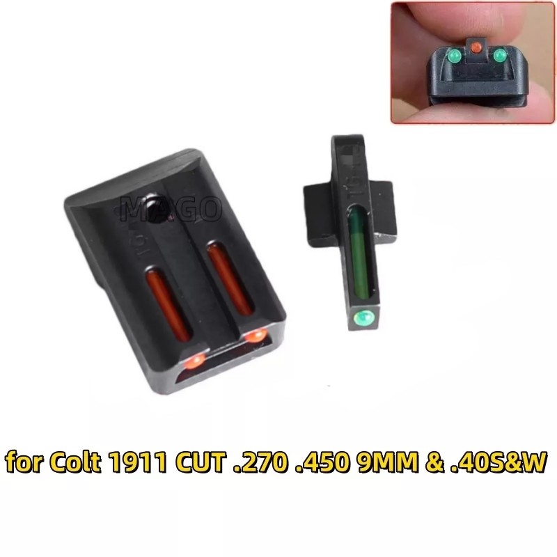 Green Red Fiber Optic Sights for Colt 1911 5'' CUT .270/ .450 Rear 9MM & .40S&W