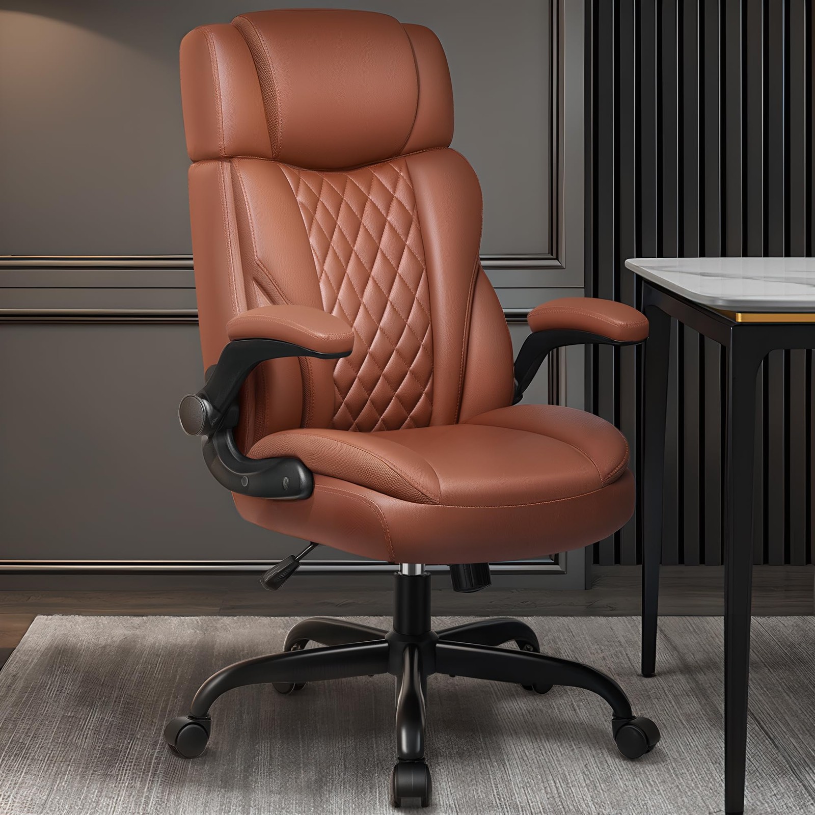 Office Chair Flip Up Arms, Executive Leather Office Chair Ergonomic Desk Chair