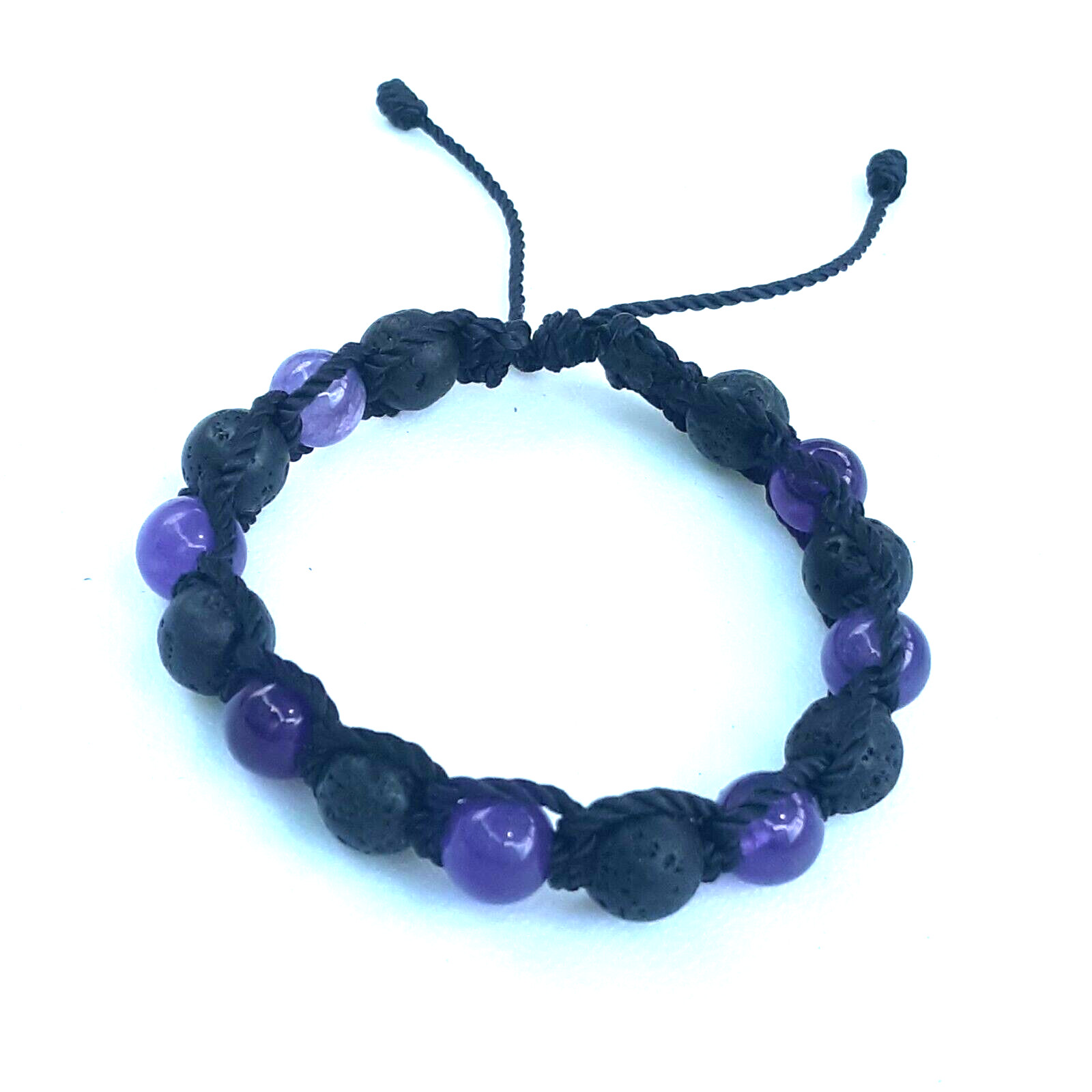 Protection Bracelets 7 Amethyst and 8 Lava Beads in Black string