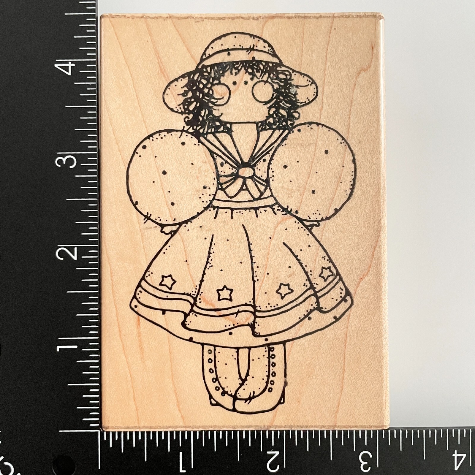 DOTS Miss August Chelsea Girl With Hat A162 Wood Mounted Rubber Stamp