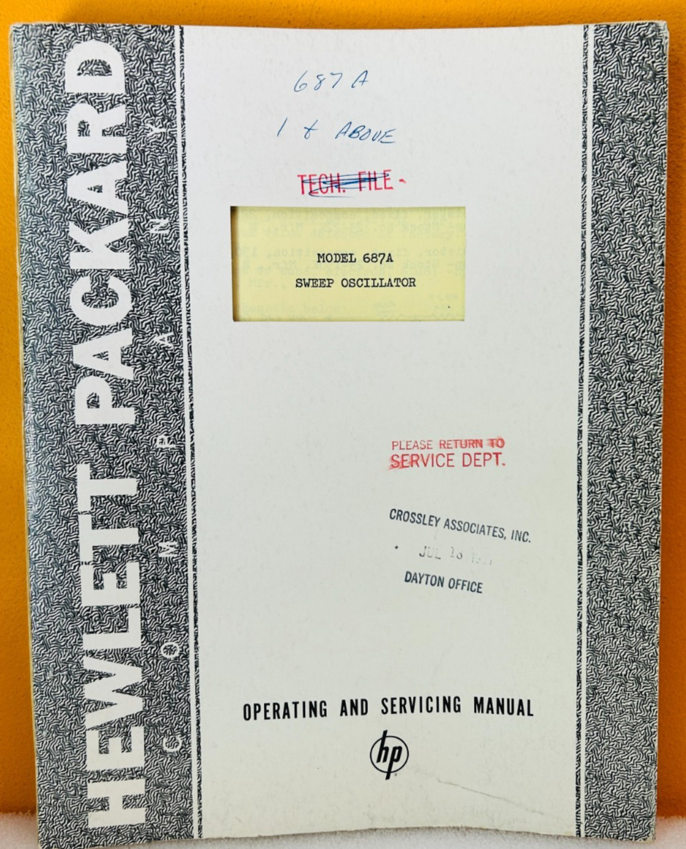 HP 687A001 1959 Model 687A Sweep Oscillator Operating & Service Manual.