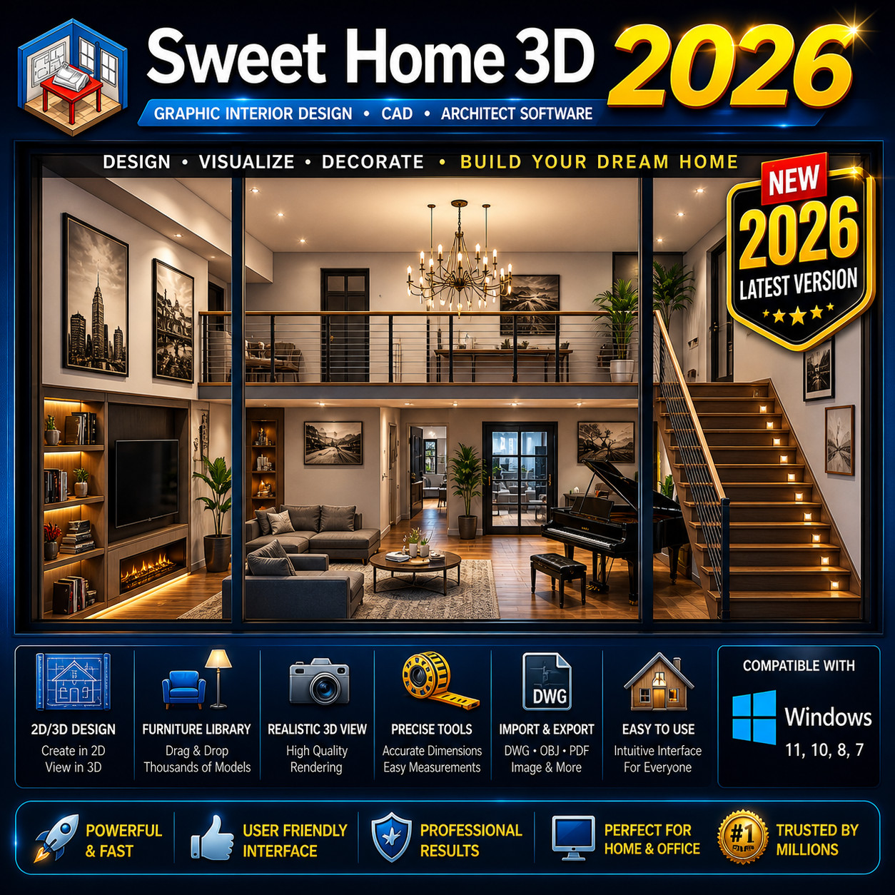 Sweet Home 3D 2026 Graphic Interior Design CAD Architect Software ~ Windows CD