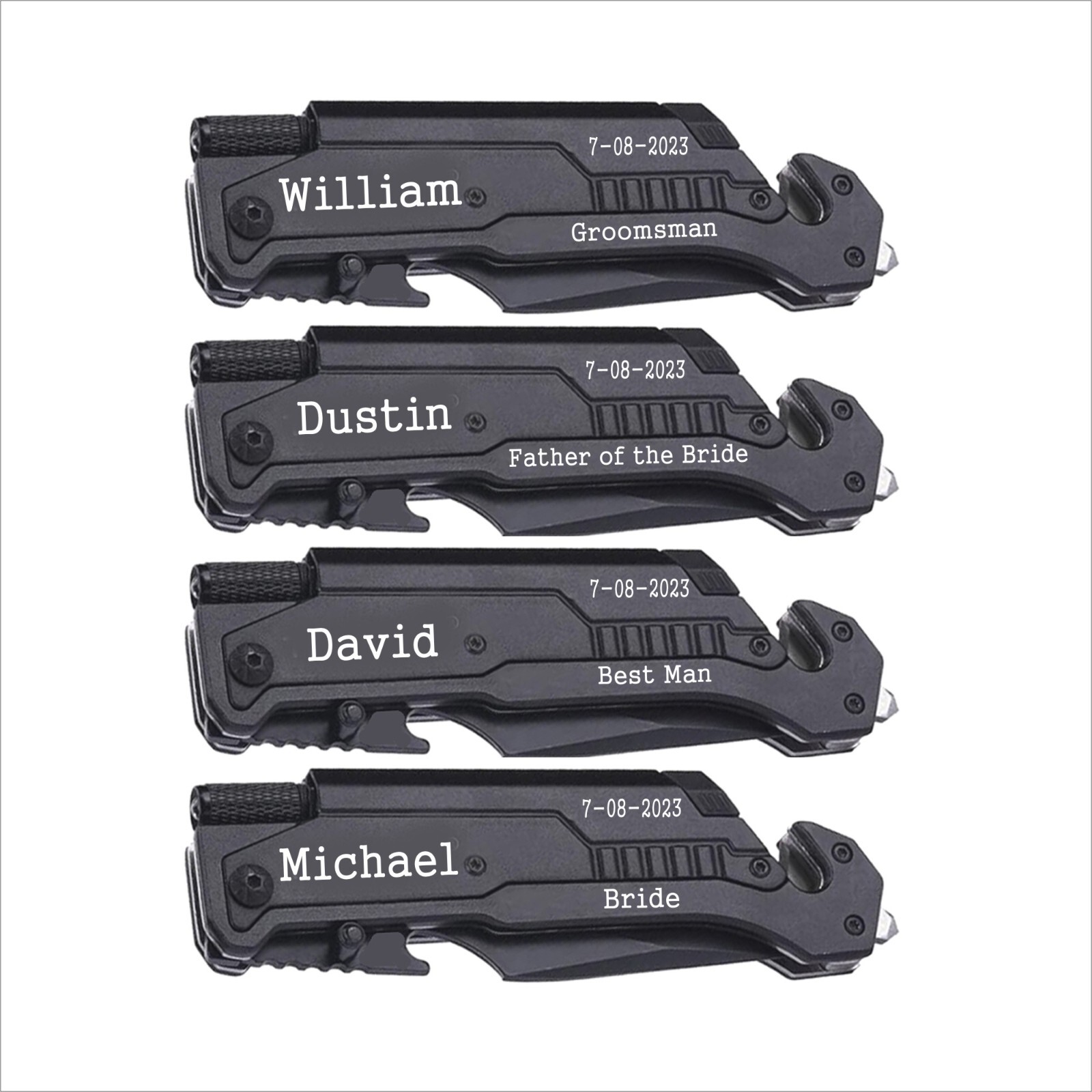 Set of 4 Groomsmen Gifts-Bulk Discount- Personalized Multitool Led Pocket knives