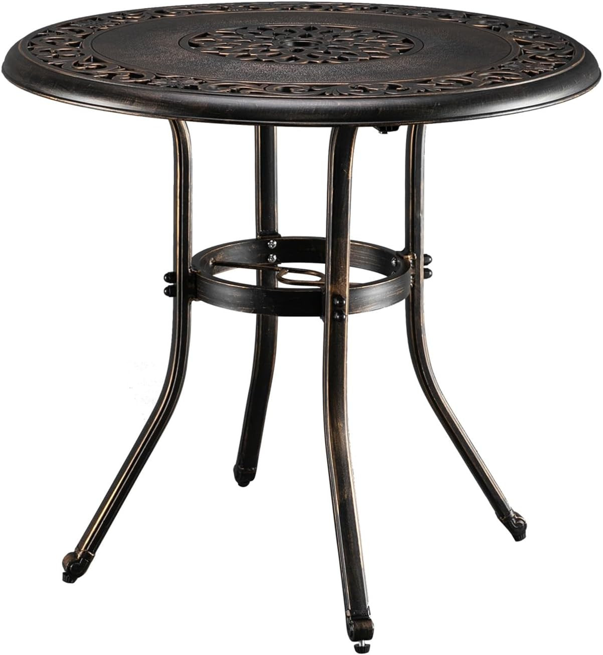 32 Inch Outdoor Patio Table with Umbrella Hole, Cast Aluminum round Patio Dining