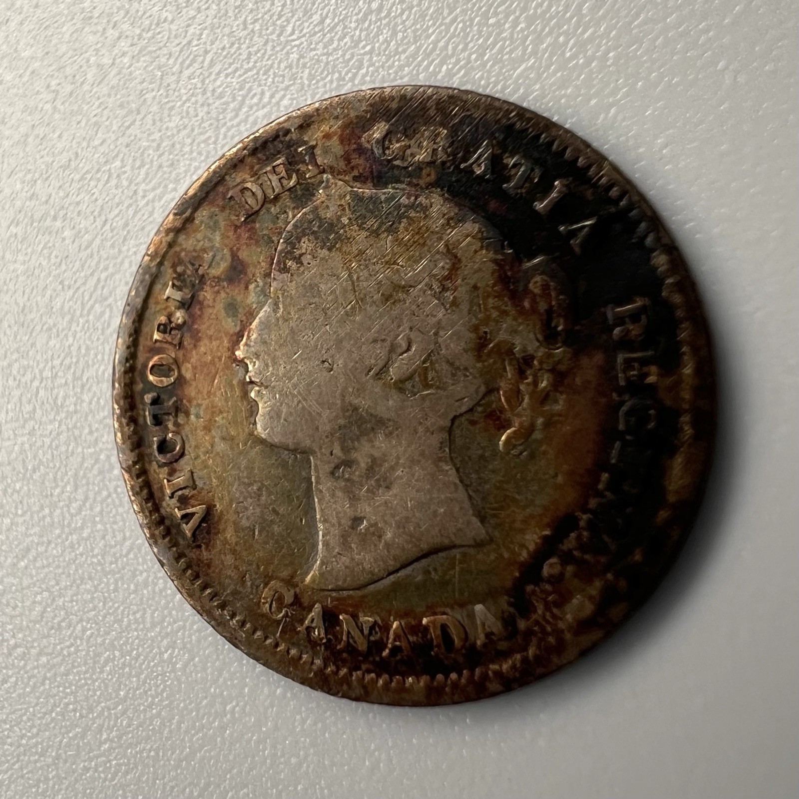 1874 Canada Queen Victoria Silver Nickel 5C RARE Toned #6
