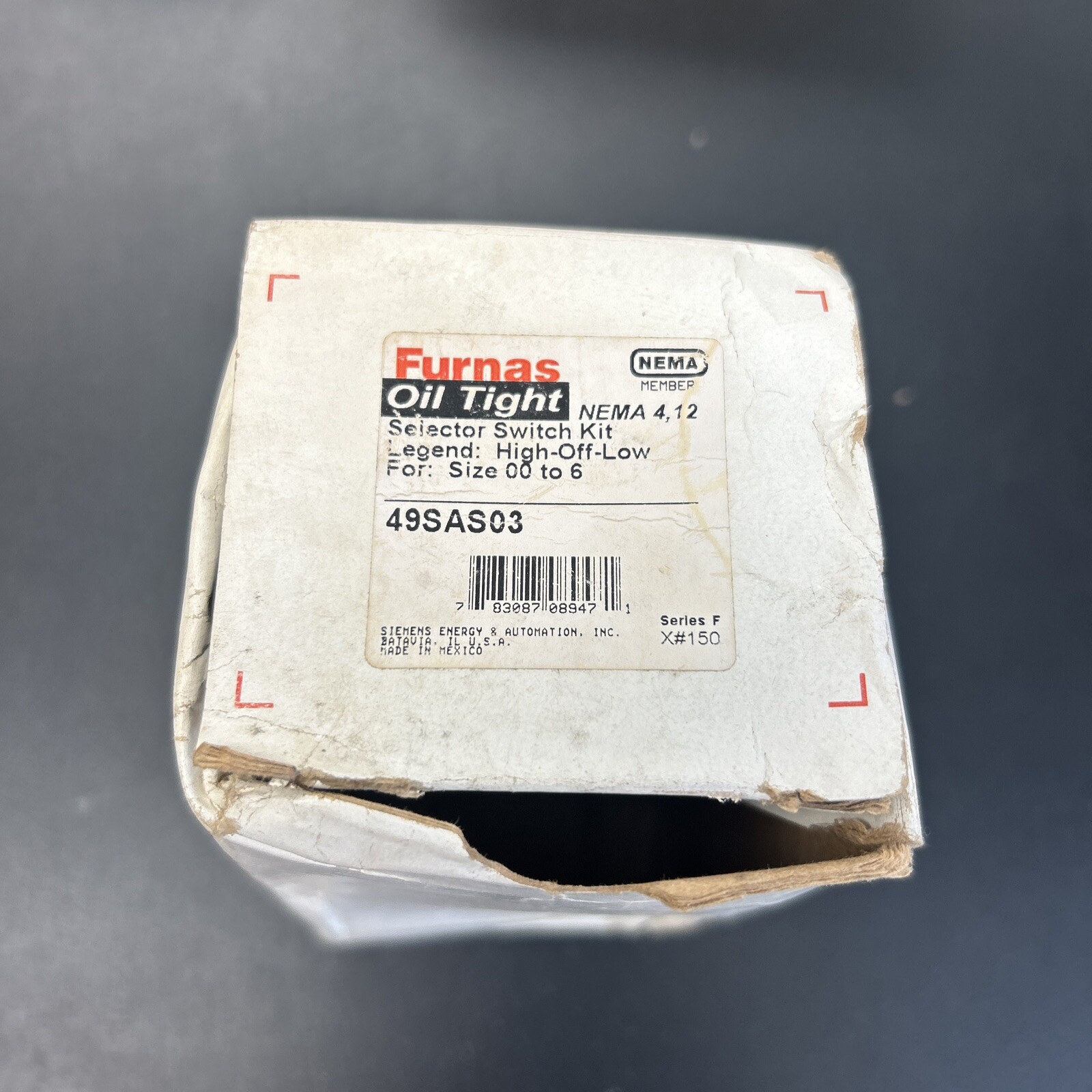 Furnas 49SAS03 OIL TIGHT Selector Switch Kit High-Off-Low Size 00 - 6 New In Box