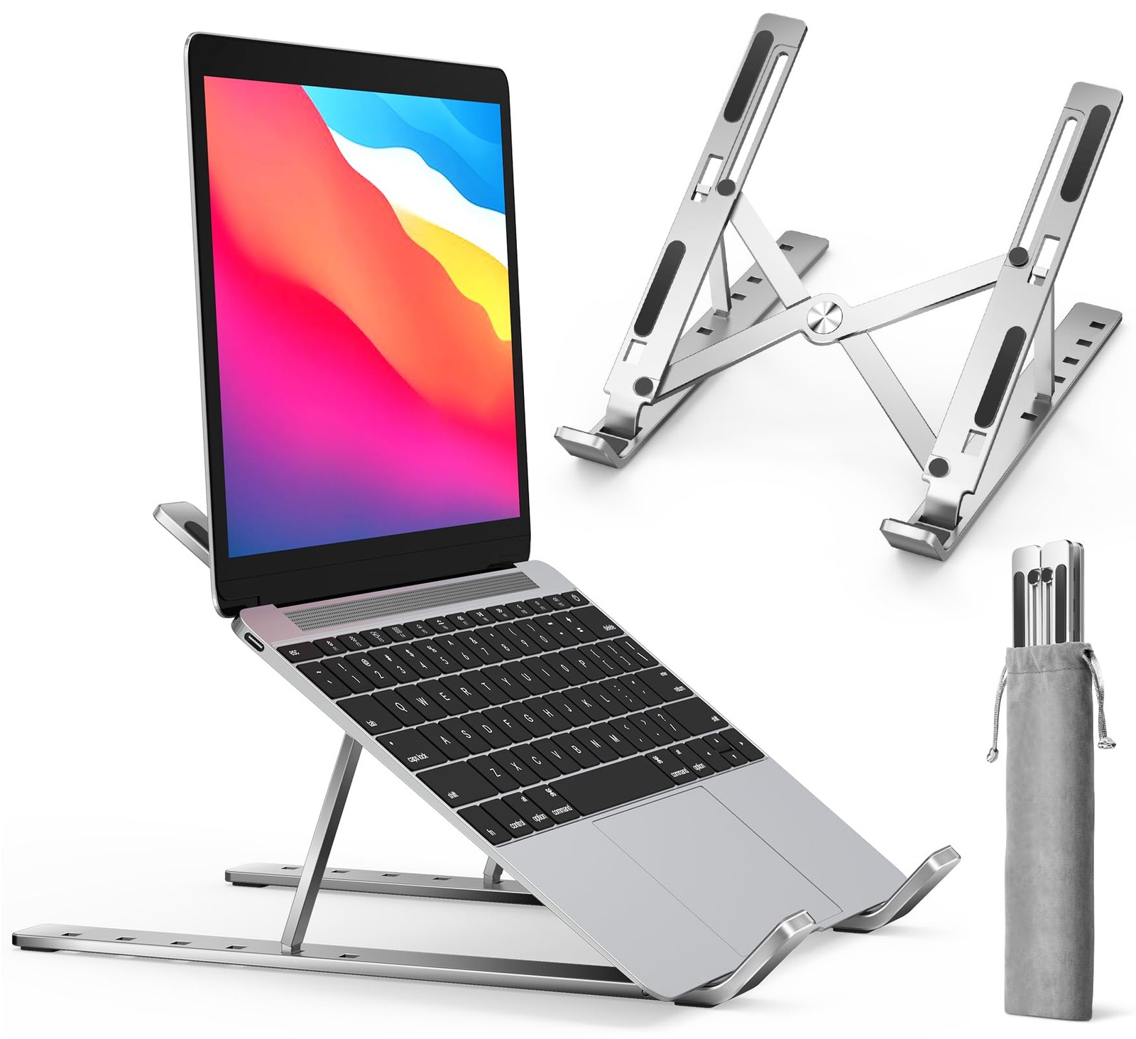 Aluminum Laptop Stand Adjustable Portable 6 Angles Ergonomic Riser Holder