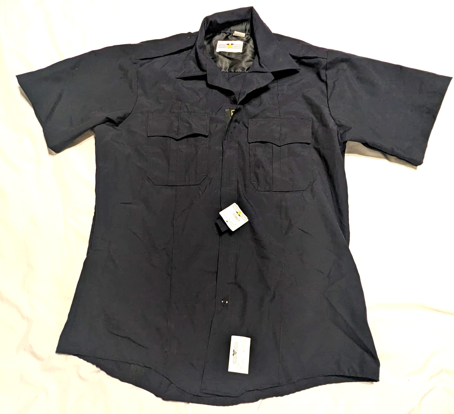 NEW FLYING CROSS INDIANA SP MEN POLY WOOL S/S ZIPPER SHIRT MID NAVY LG 16.5