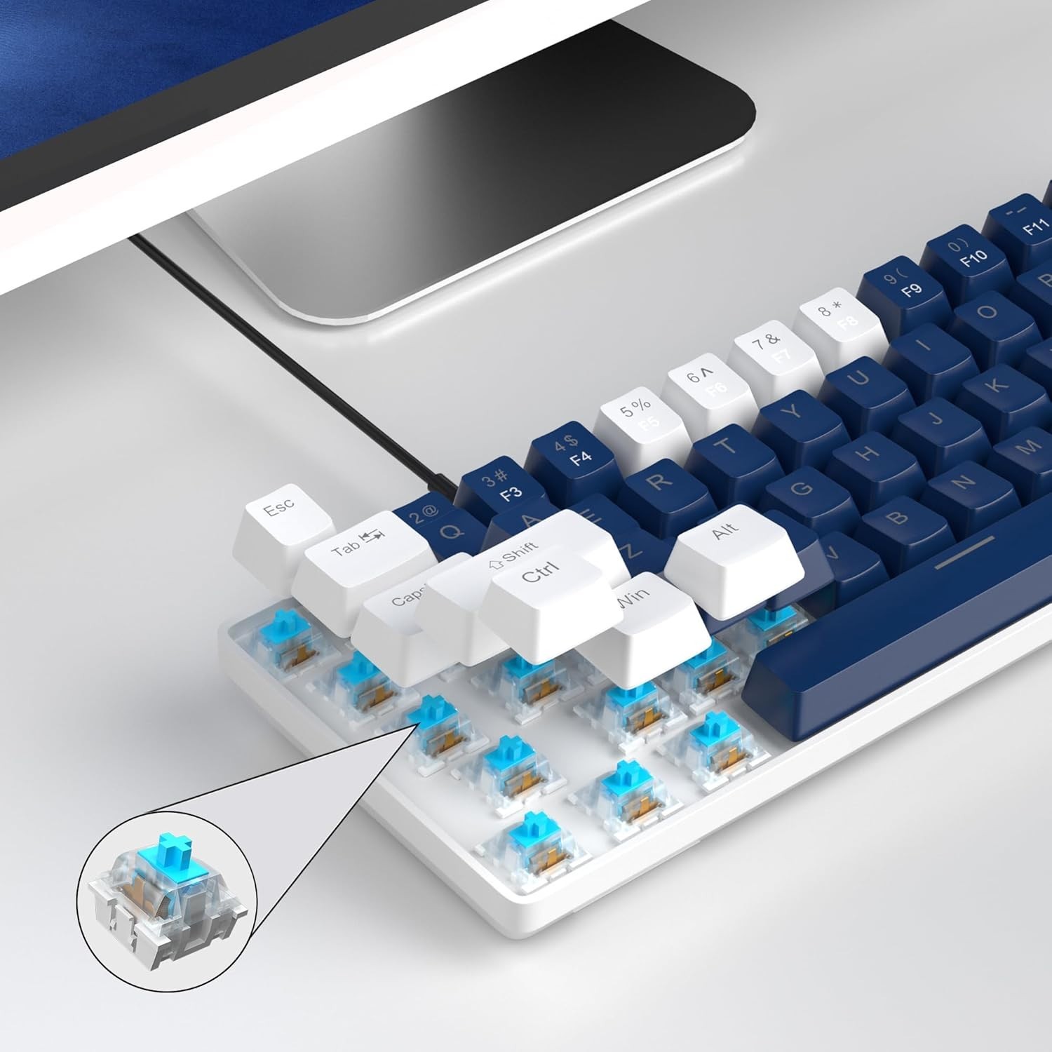 68 Keys Ergonomic Mechanical Keyboard with Blue Switch - Ideal for Gaming