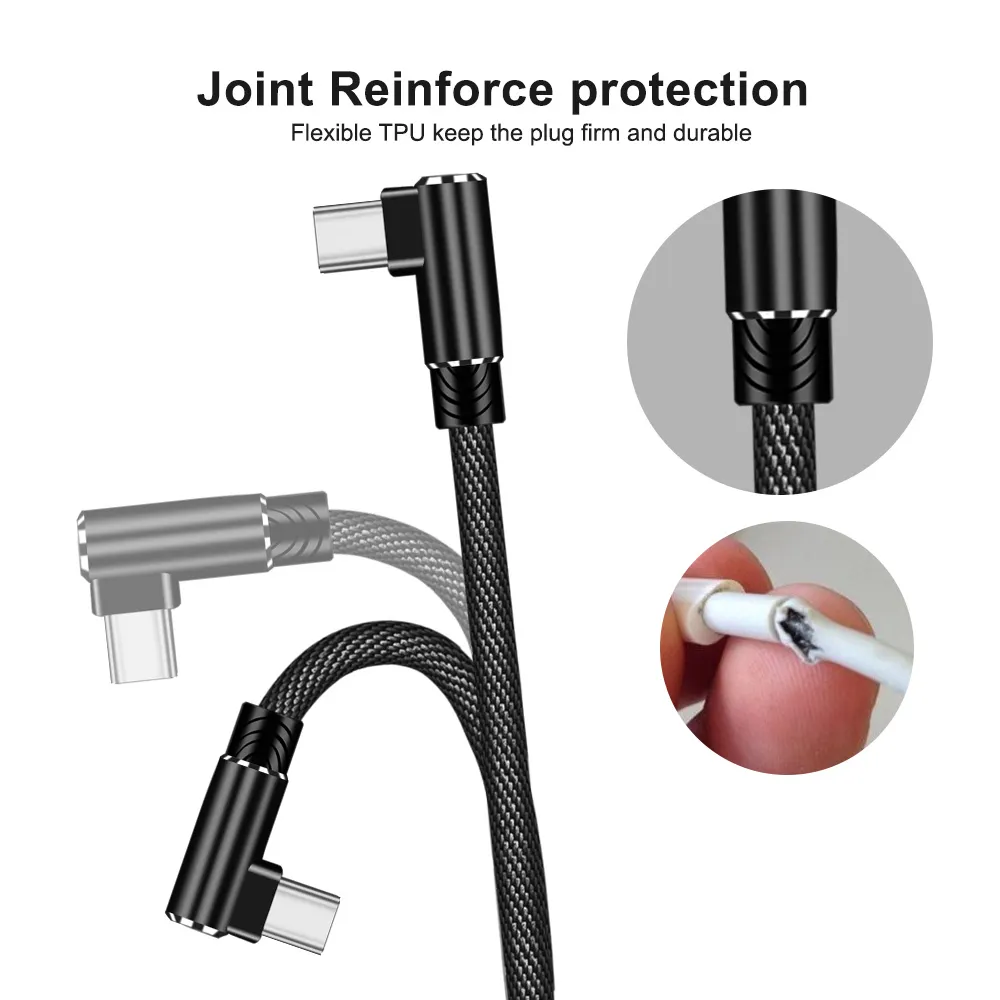 Type C 90 Degree Right Angle USB C 2.4A Fast Data Sync Charging Charger Cable
