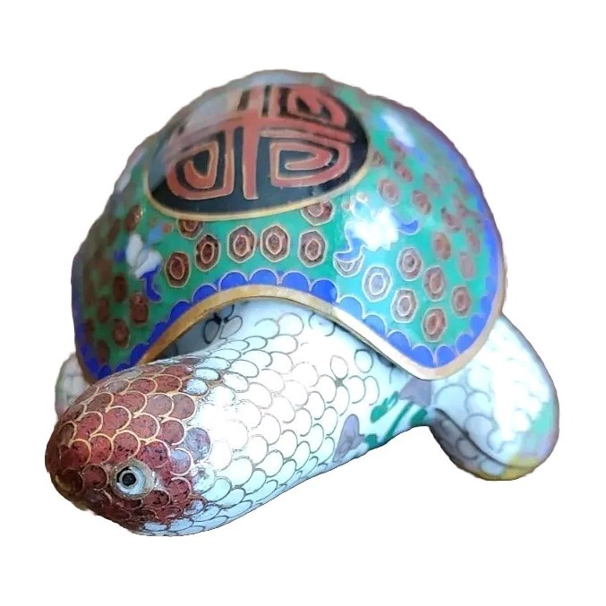Brass Turtle Cloisonne Trinket Box