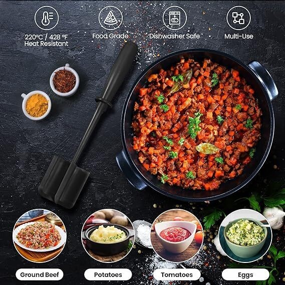 3Meat Hamburger Chopper Heat Resistant Utensil Ground Beef Potato Masher Spatula