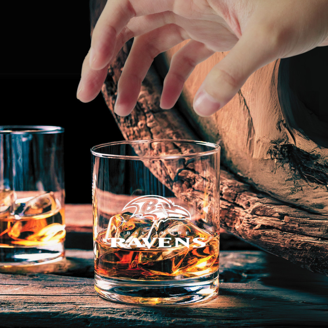 Custom Engraved Baltimore Ravens Whiskey Glass – 7 oz Rocks Glass