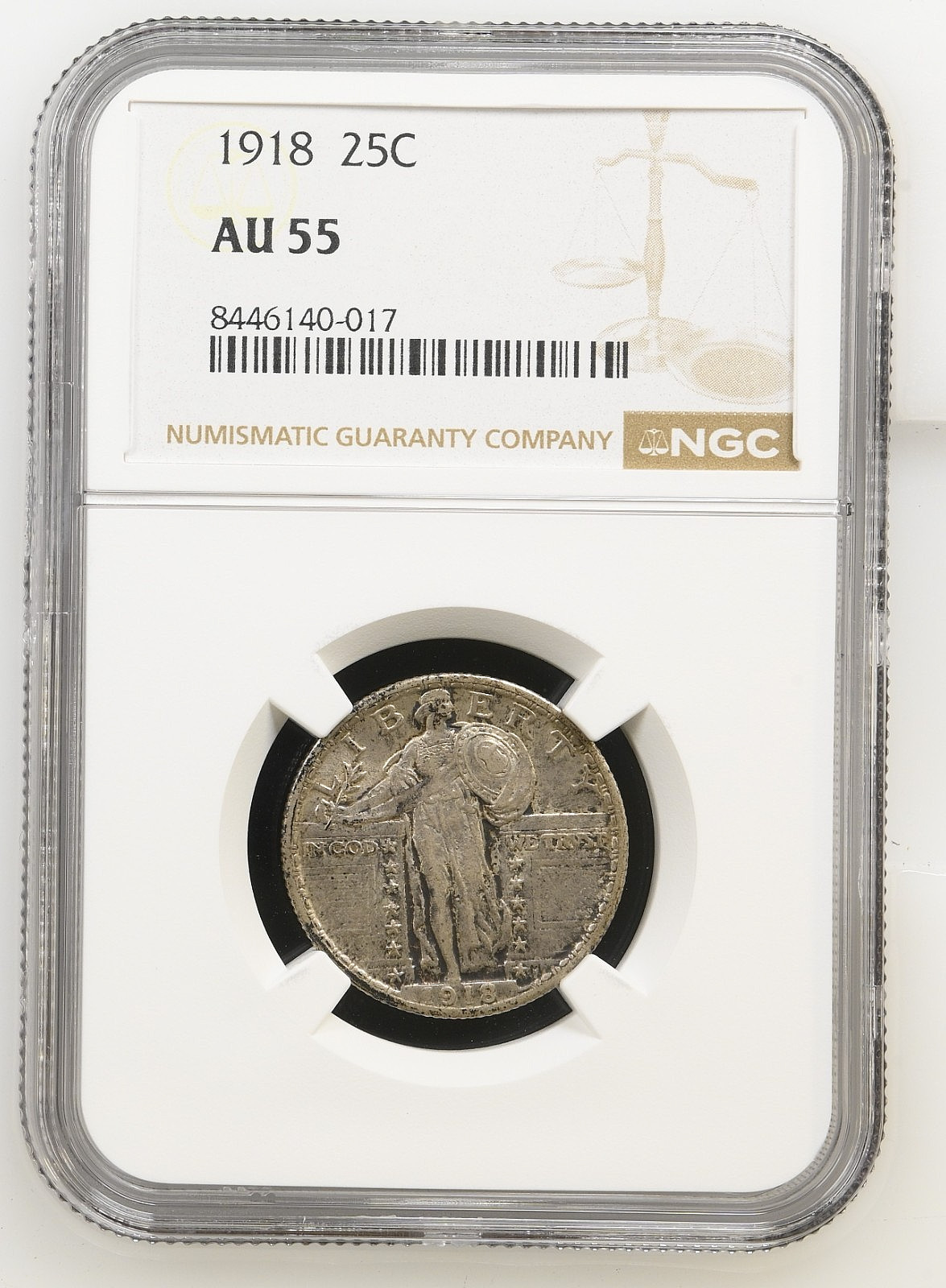 1918 United States Standing Liberty Quarter 25c NGC AU 55
