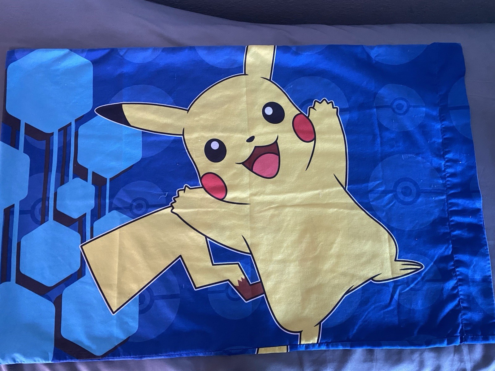 Pokémon Pikachu Standard Pillow Case Blue & Yellow Honeycomb Design