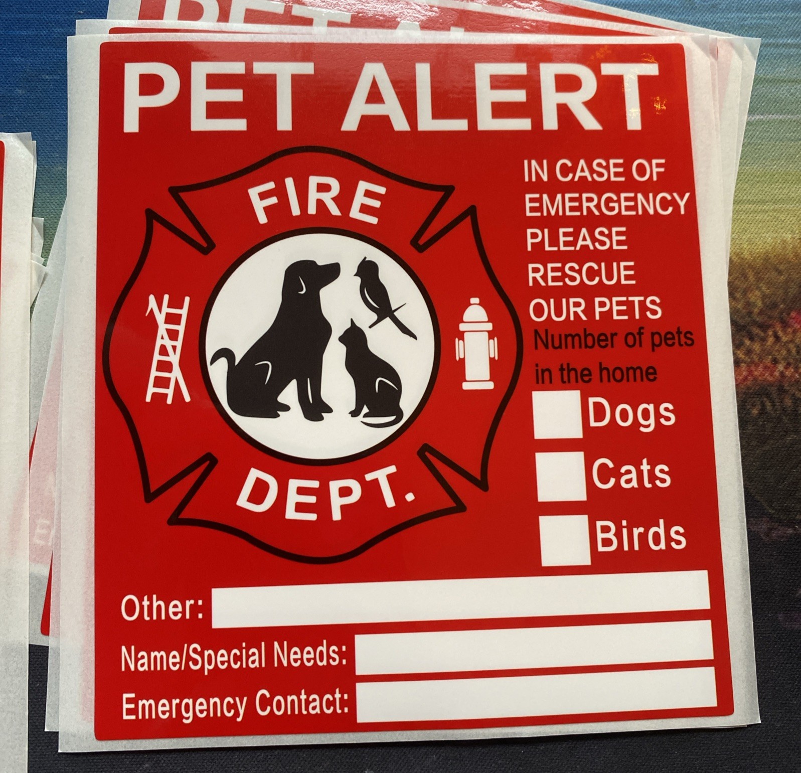 6 PACK Red Pets Inside Alert 5” Rescue Emergency Fire Window Stickers Decals