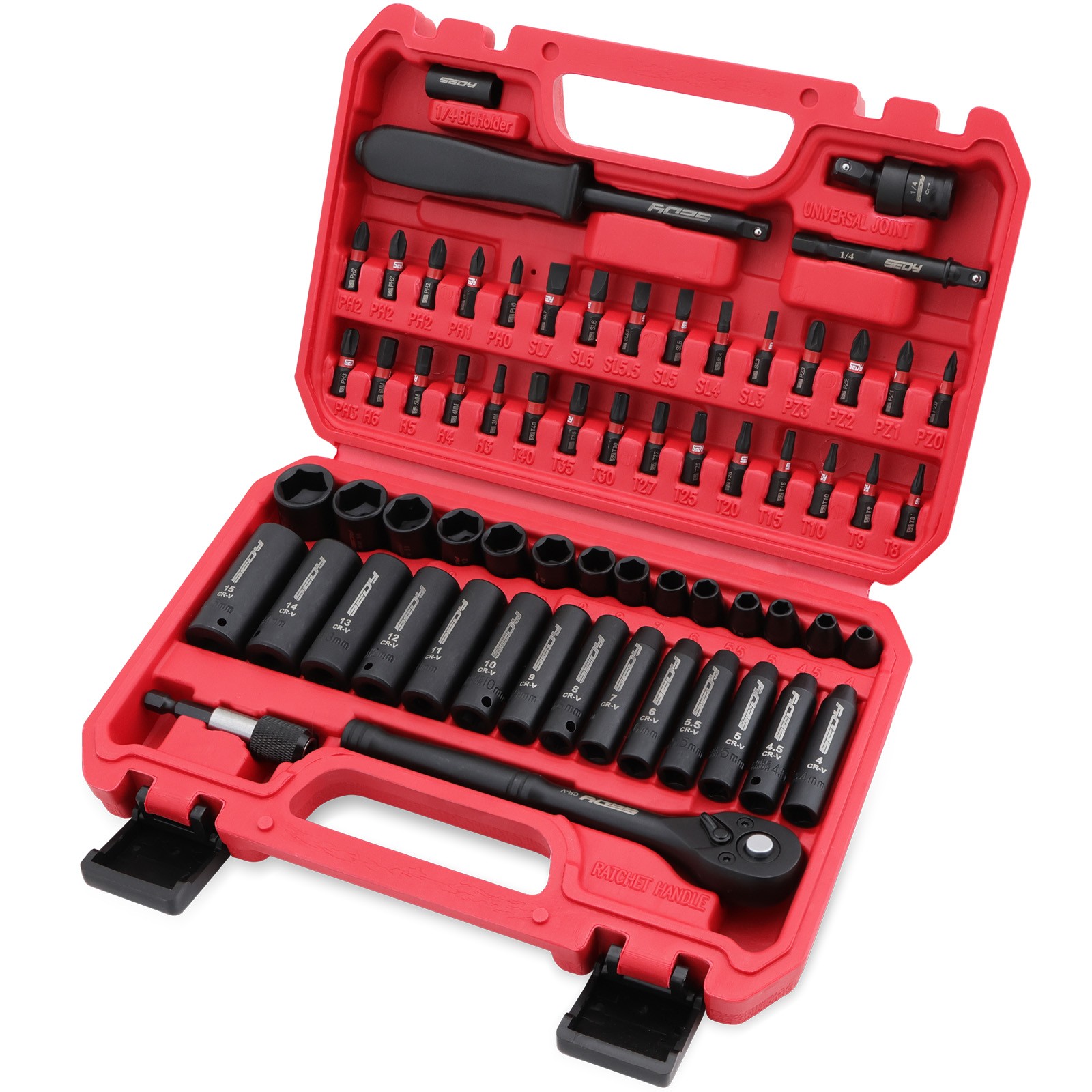 64PC 1/4" Drive Impact Socket Wrench Screwdriver Head Set Drill Bit Set Ratchet