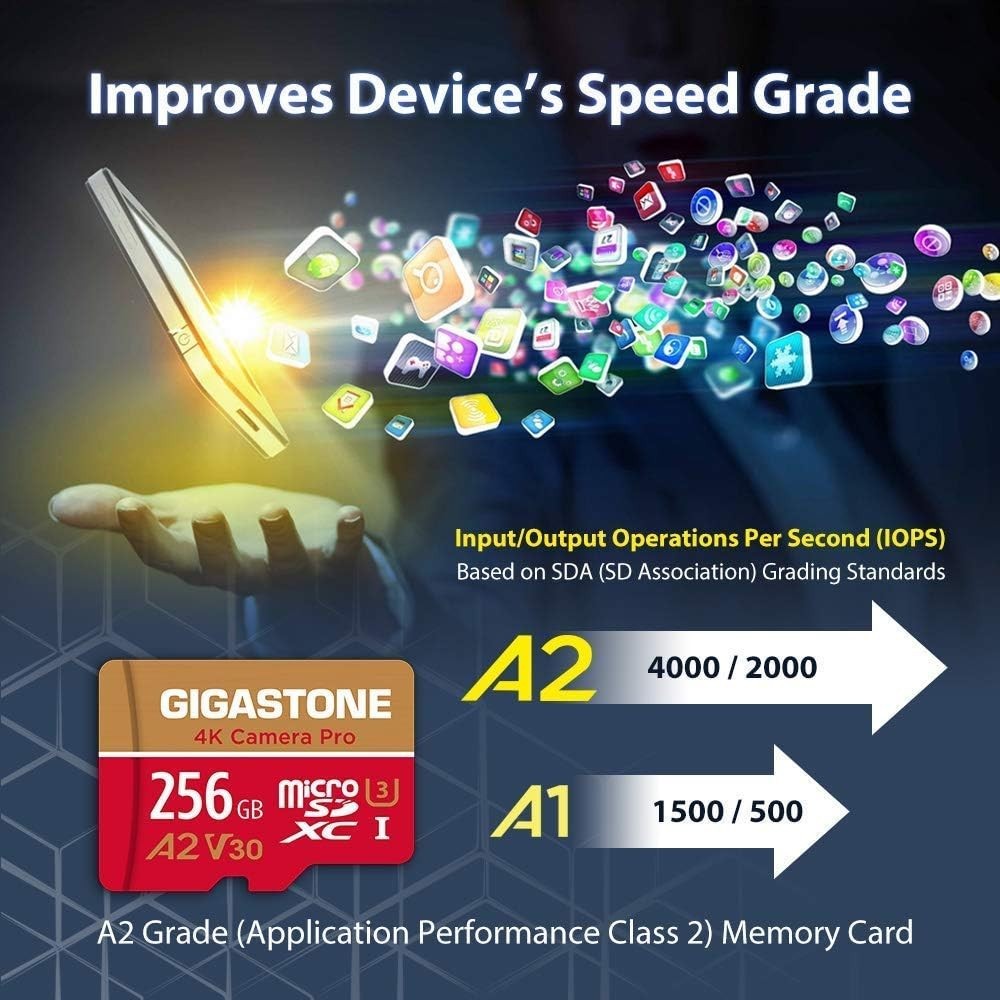 5- Data Recovery】 256GB Micro SD Card, 4K Camera Pro, A2 V30 for Smartphone, ...