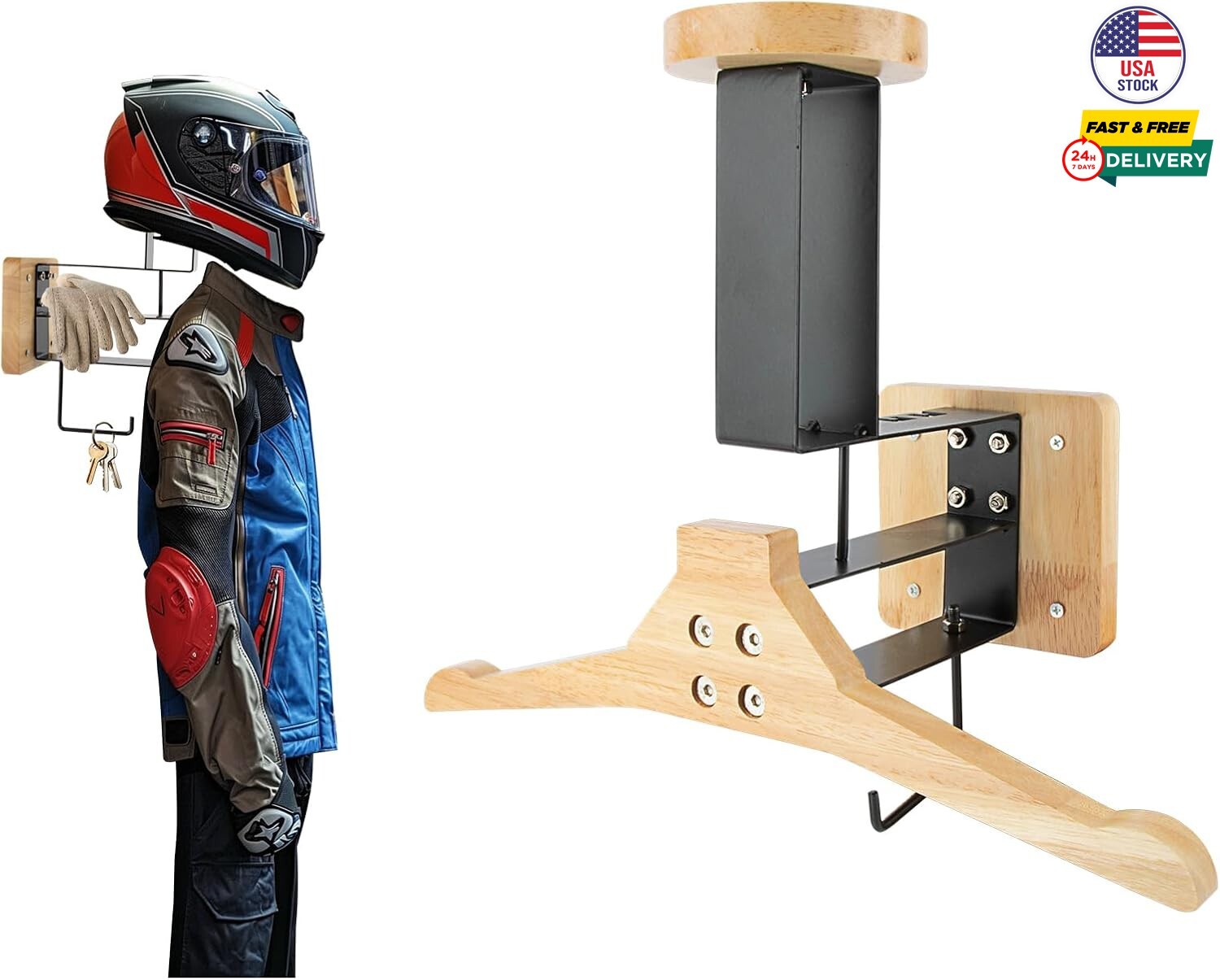 Wall Mount Helmet Holder Motorcycle Multipurpose Wood Tactical Helmet Rack Gear