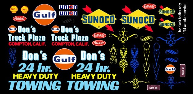 Don's 24hr Heavy Duty Towing Wrecker 1/43rd Scale Waterslide Decals black body
