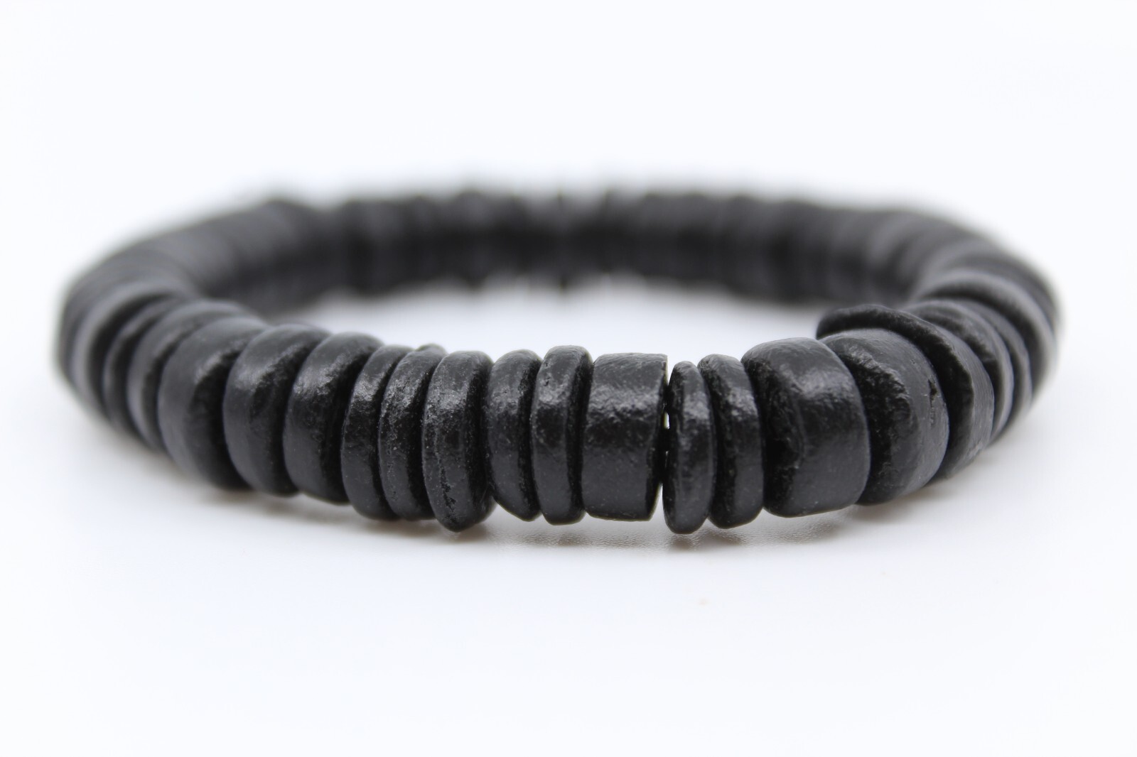 Coconut Shell Bracelet - 7", Black Coconut Shell (Thick), Hawaiian Surfer Style