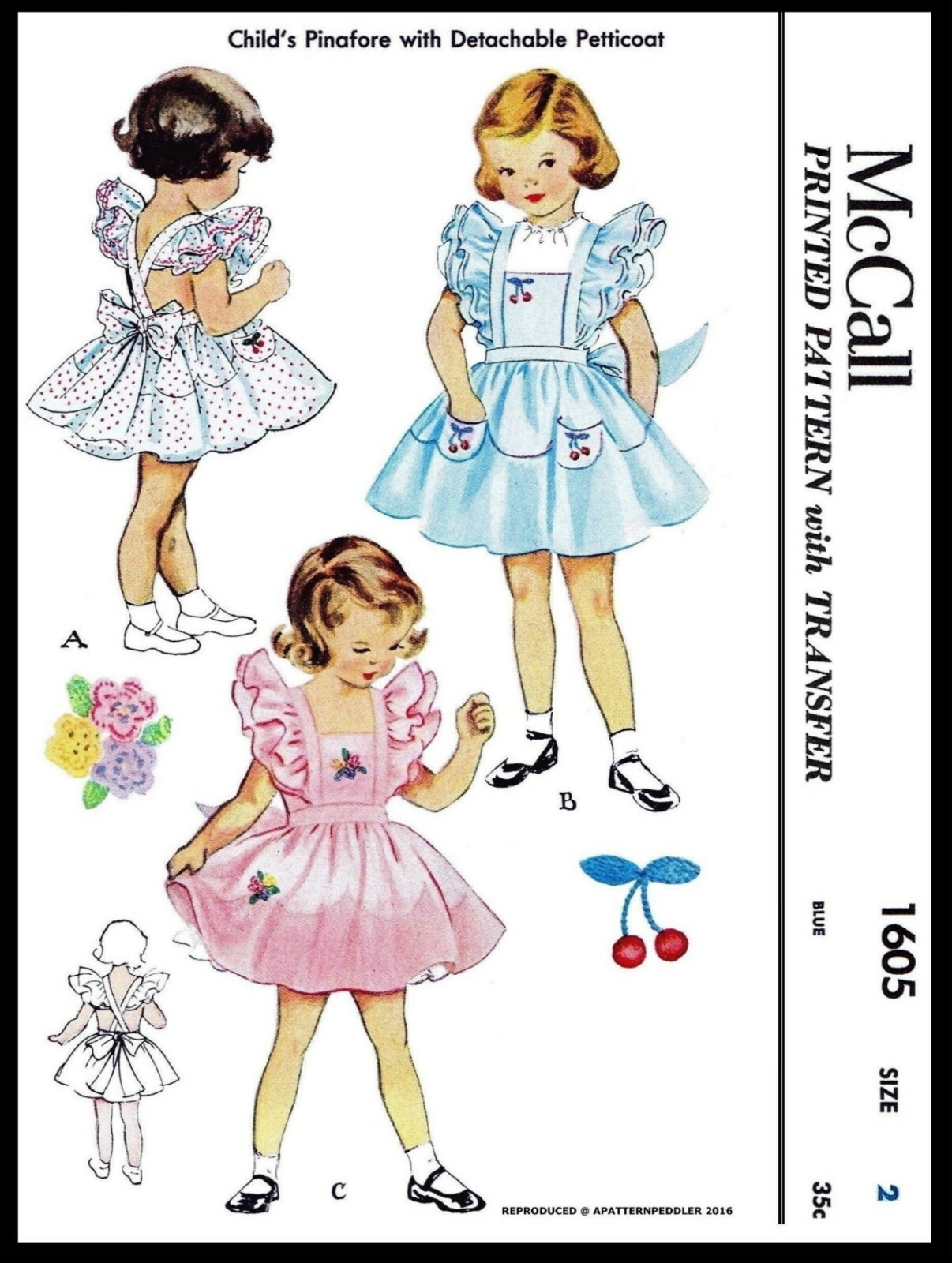 Girl's Pinafore Sewing Pattern McCall 1605 Petticoat Pick 2-4-6