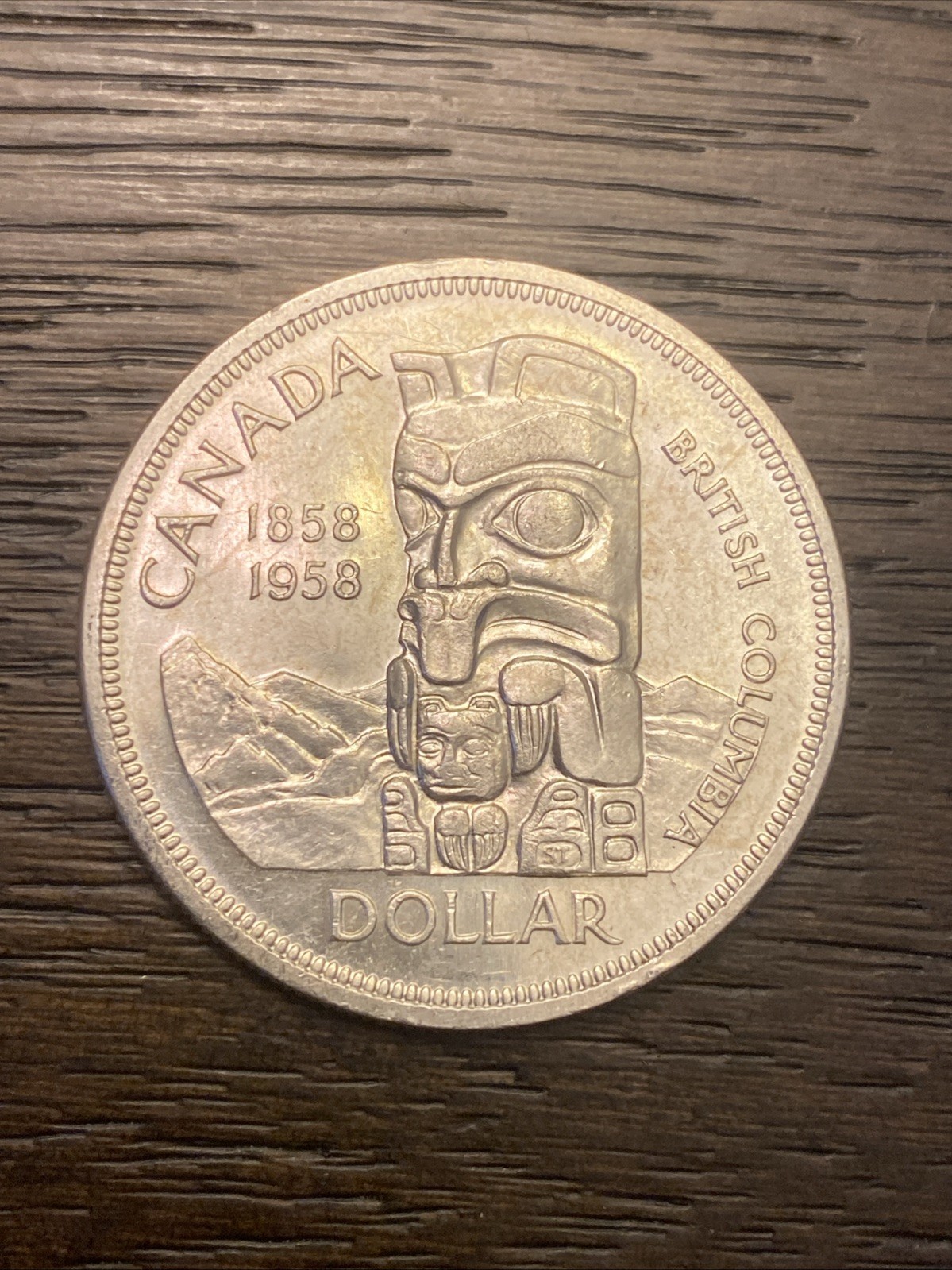 1958 Canada Totem Pole Silver Coin Dollar Elizabeth II British Columbia
