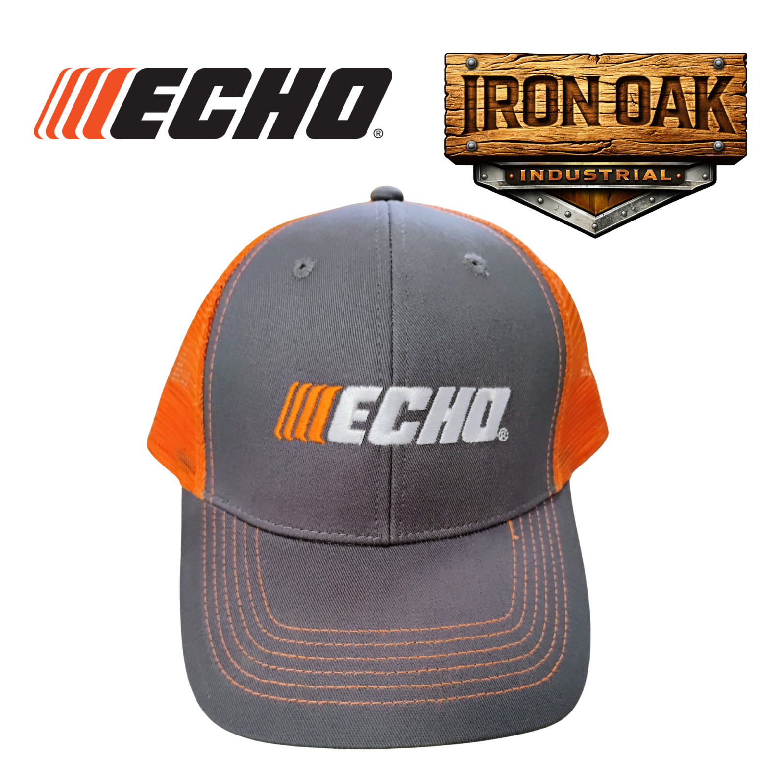 ECHO Brand Adjustable Baseball Cap Orange/Gray Genuine OEM