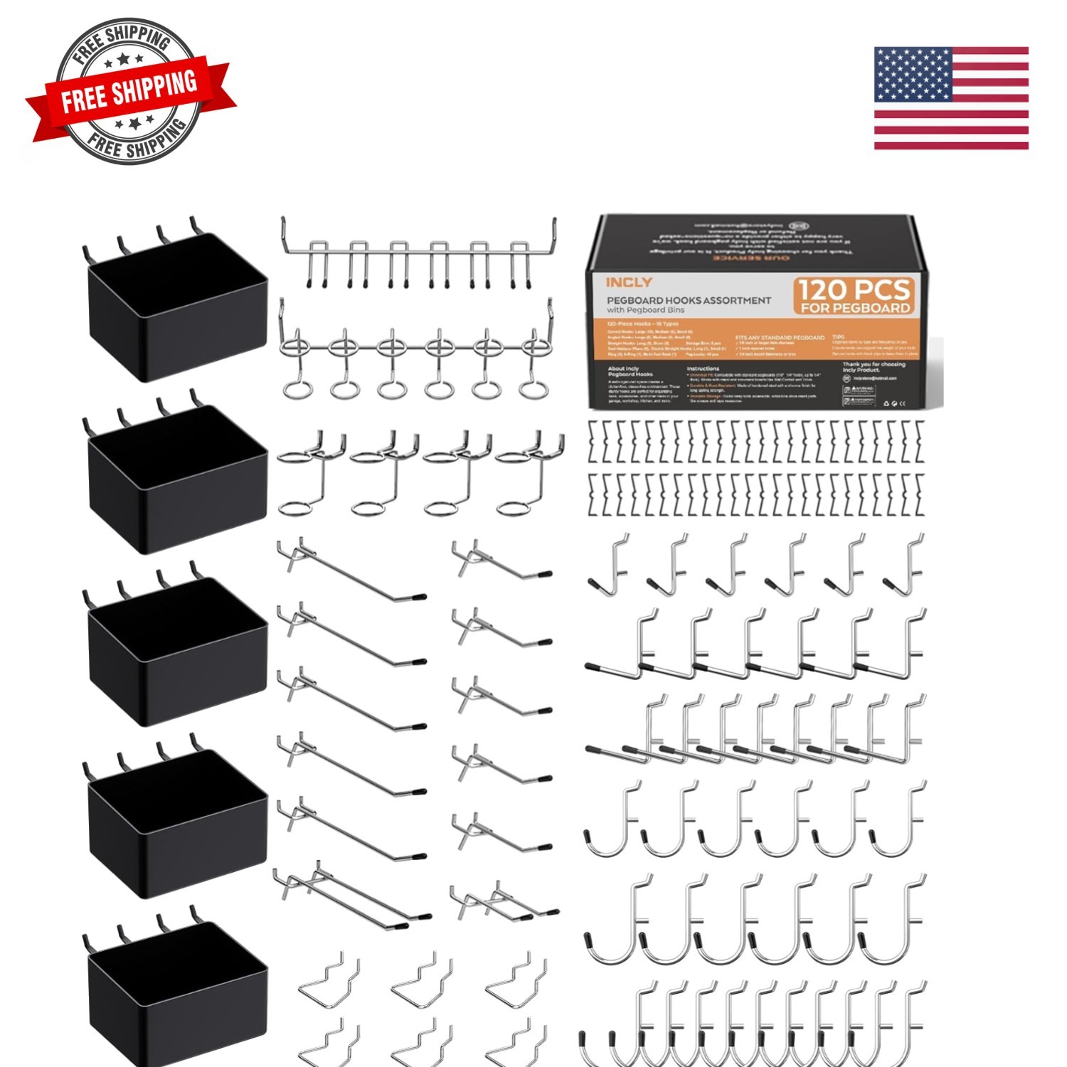 120PCS Pegboard Accessories Organizer Kit, Peg Board Hooks Assortment with Bi...