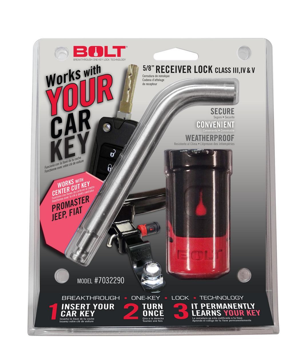BOLT 5/8IN. RECEIVER LOCK Fits Jeep CENTER CUT*BOLT 5/8 In. Receiver Lock Jeep C