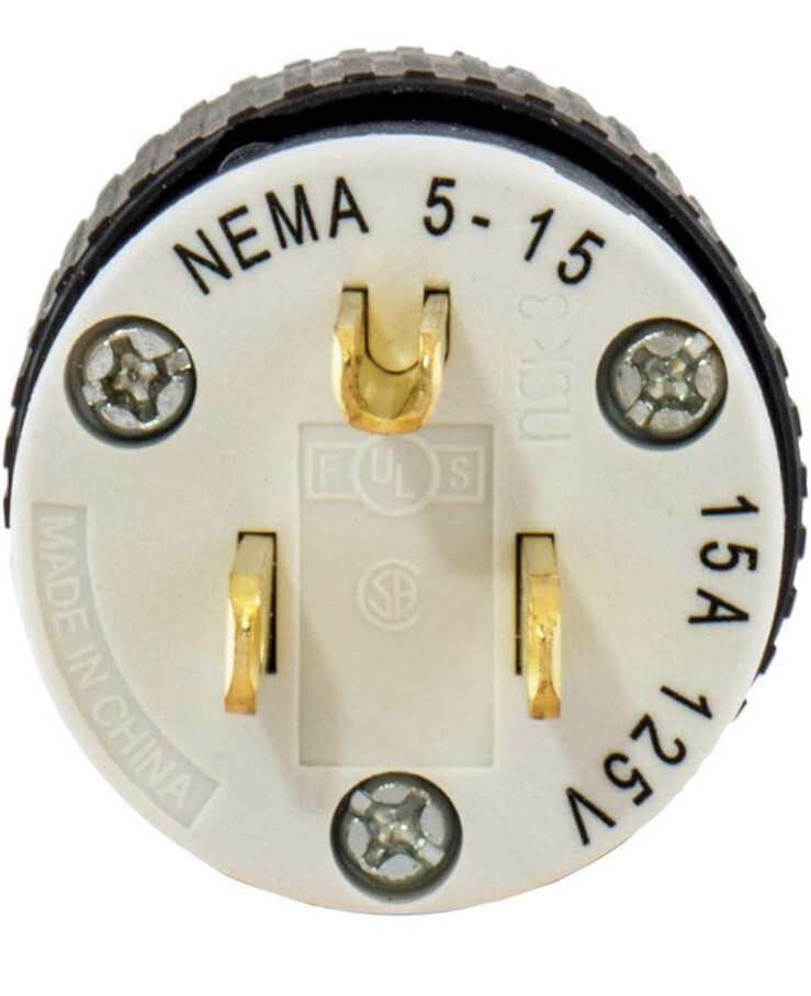 15A 125V NEMA 5-15P STRAIGHT BLADE PLUG Industrial Grade 1 Piece