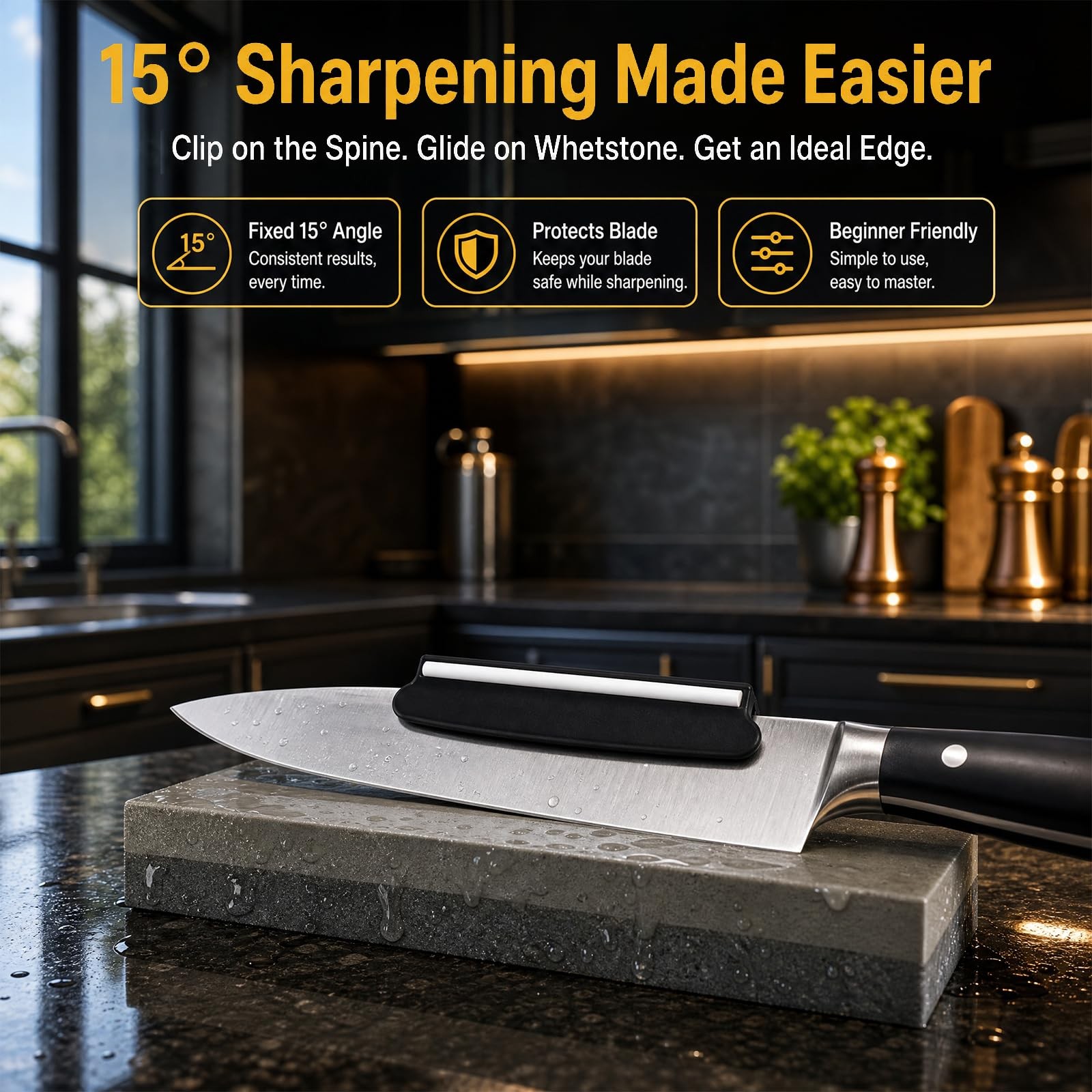 Knife Sharpening Angle Guide for Whetstone, 2 Pack 15° Knife Angle Guide with Ce
