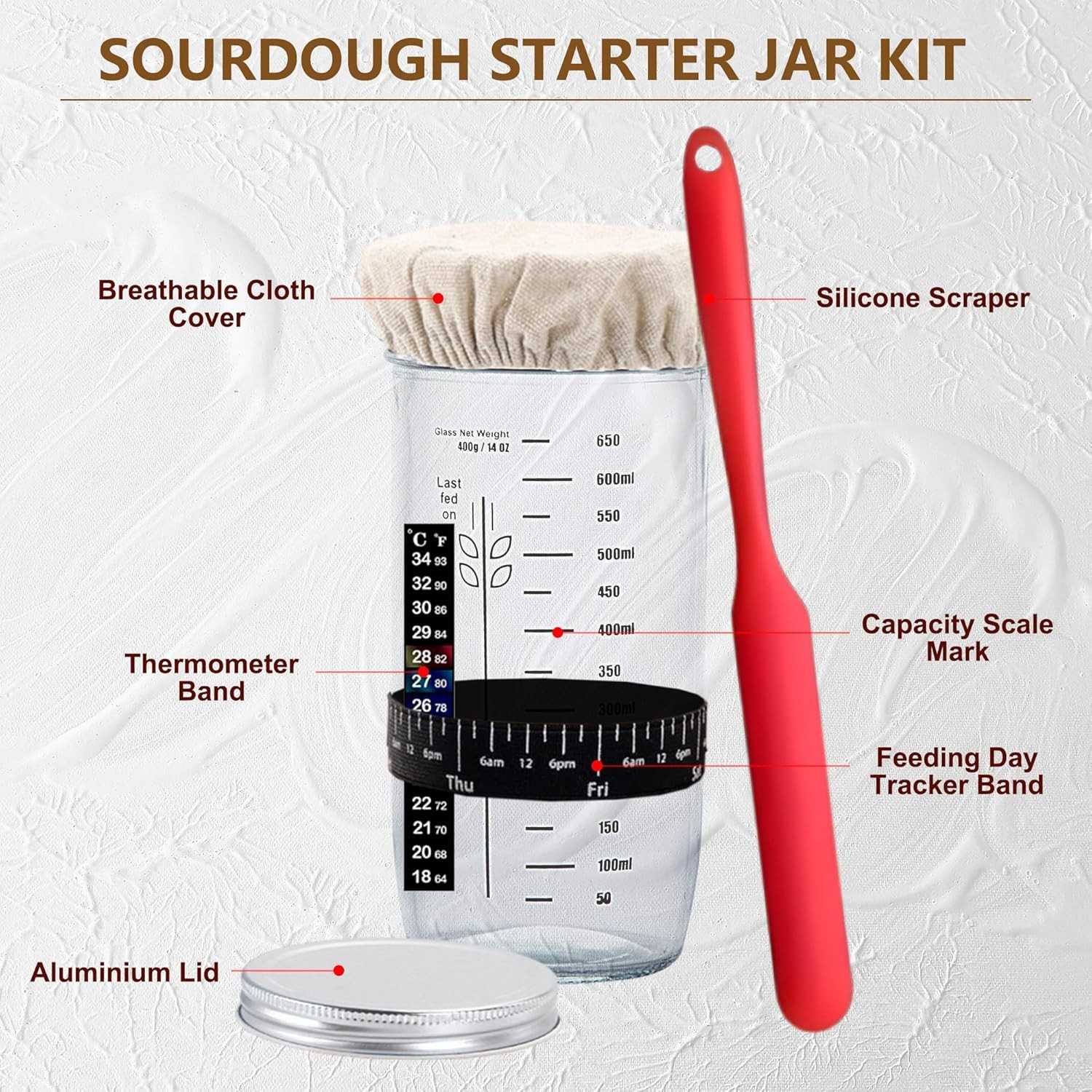 Bread Proofing Kit Sourdough Starter Jar Banneton Basket Baking Supplies
