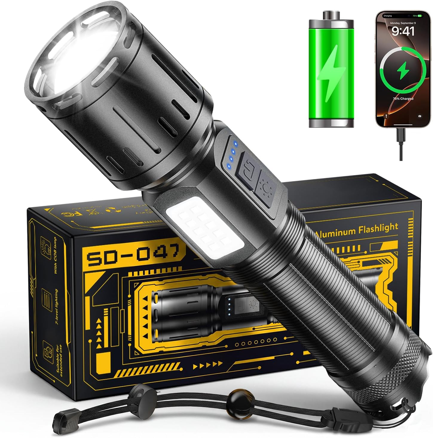 Flashlights High Lumens Rechargeable, 100000 Super Bright LED Tactical Flashligh