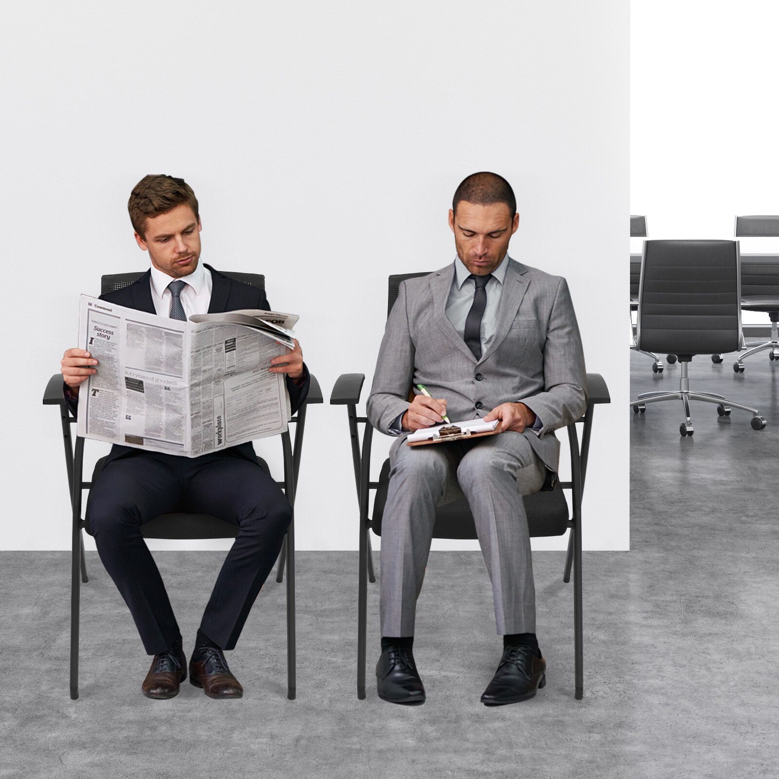 2Pcs Foldable Office Reception Guest Chair Waiting Room Chair W/ Mesh Net Back