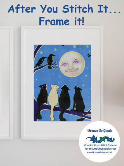 Victorian Halloween #20 Witch Moon Pumpkin Counted Cross Stitch Chart Pattern