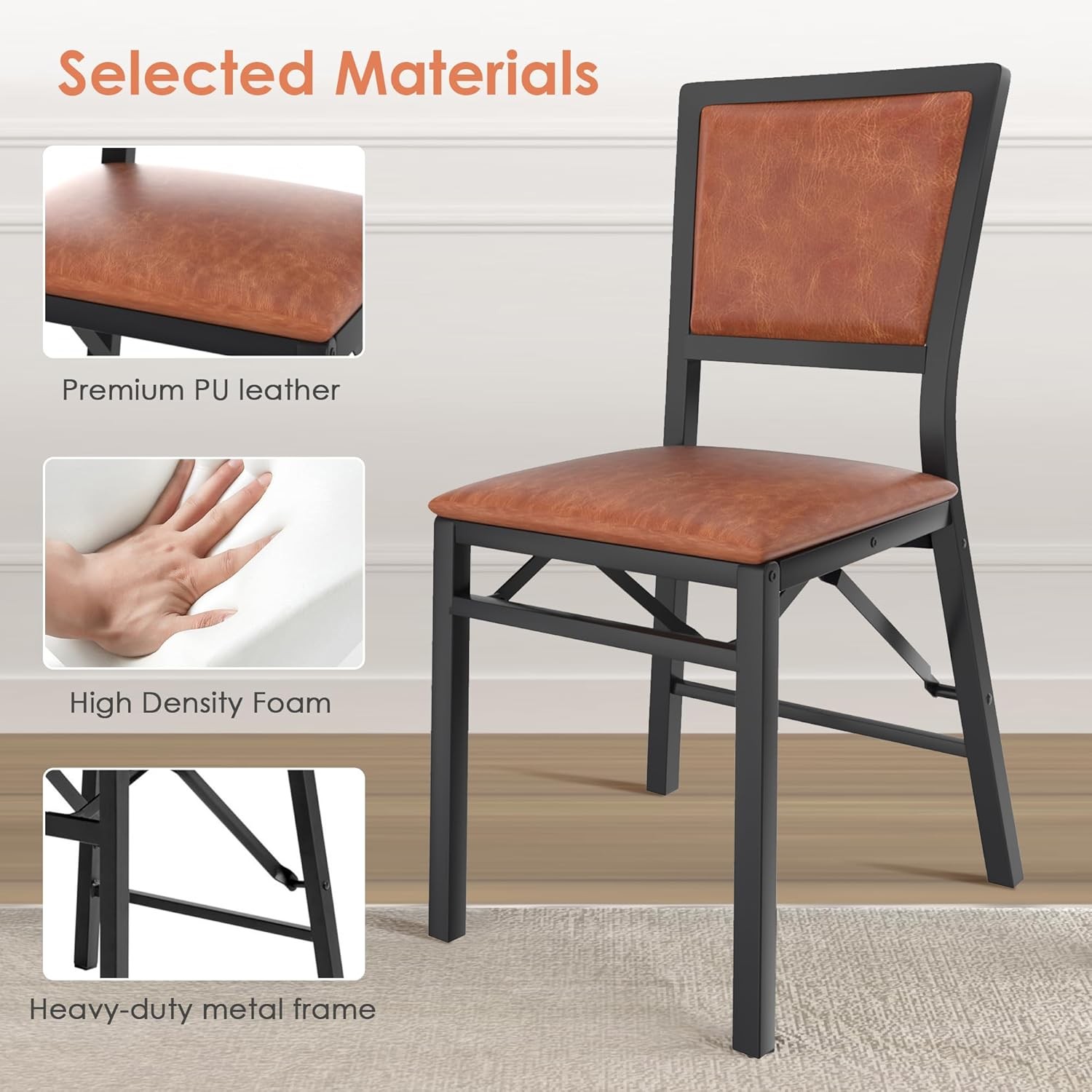 Folding Chairs Set of 4 W/ Cushion Foldable Padded Seats W/ Heavy Duty Metal