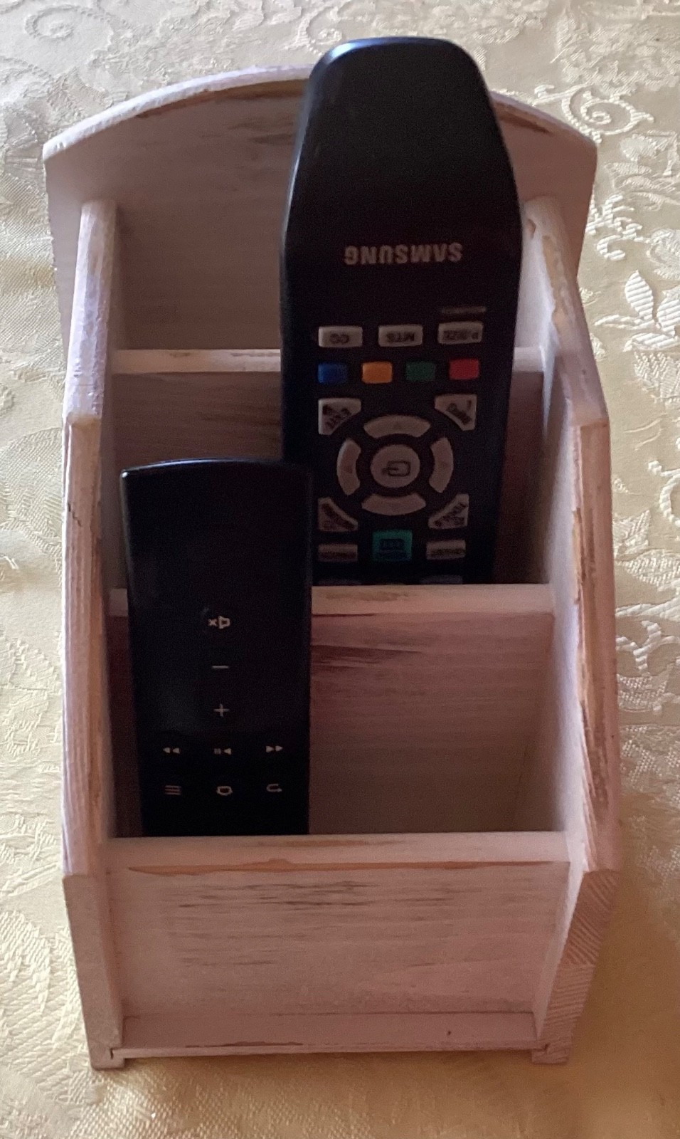 Rustic White Wash Wooden Remote Control Holder/Organizer