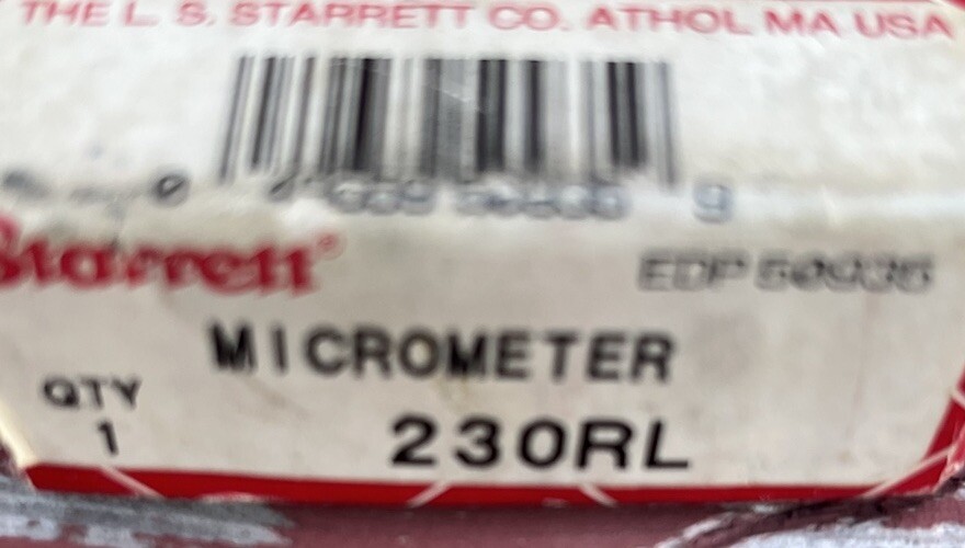 STARRETT 230RL 0-1" Outside Micrometer, Ratchet Lock  IN STOCK Used Once