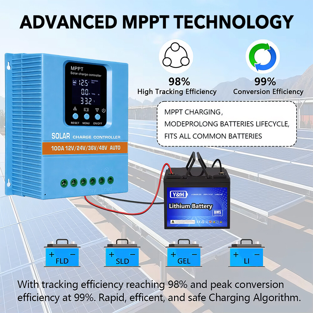 4000W MPPT Solar Charge Controller 100A/12V 24V 36V 48V Battery PV Regulator