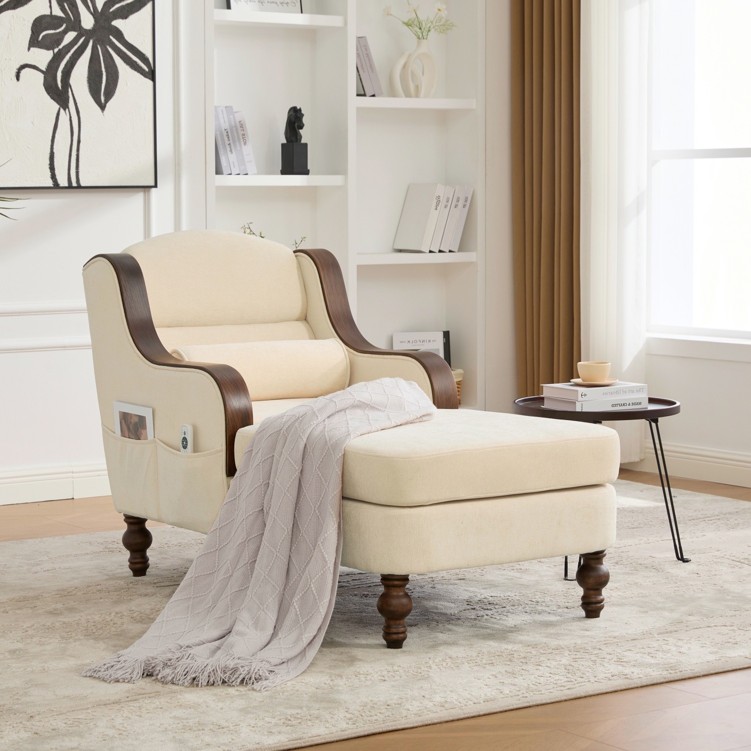 Modern Fabric Chaise Upholstered Sleeper Lounge Sofa for Living Room Bedroom