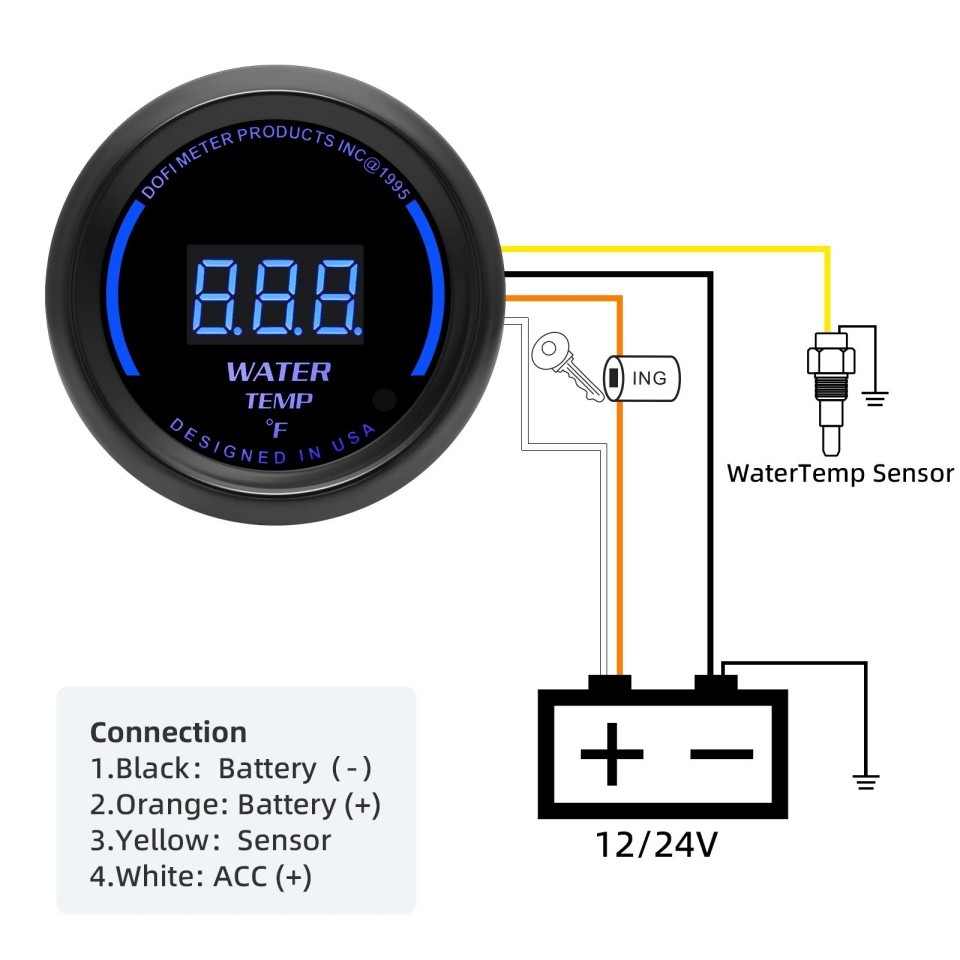 2" 52mm Blue LED Car Digital Water Temp Gauge 68-248Fahrenheit Meter with sensor