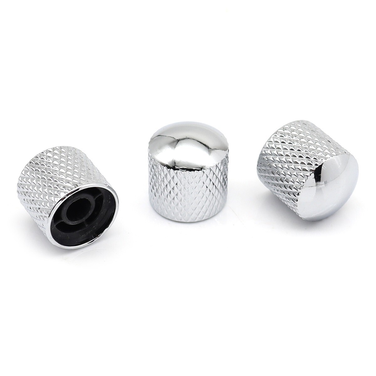 3x Metal Bass Knobs Guitar Knobs 18-spline Pots Push-in Control Knobs Chrome