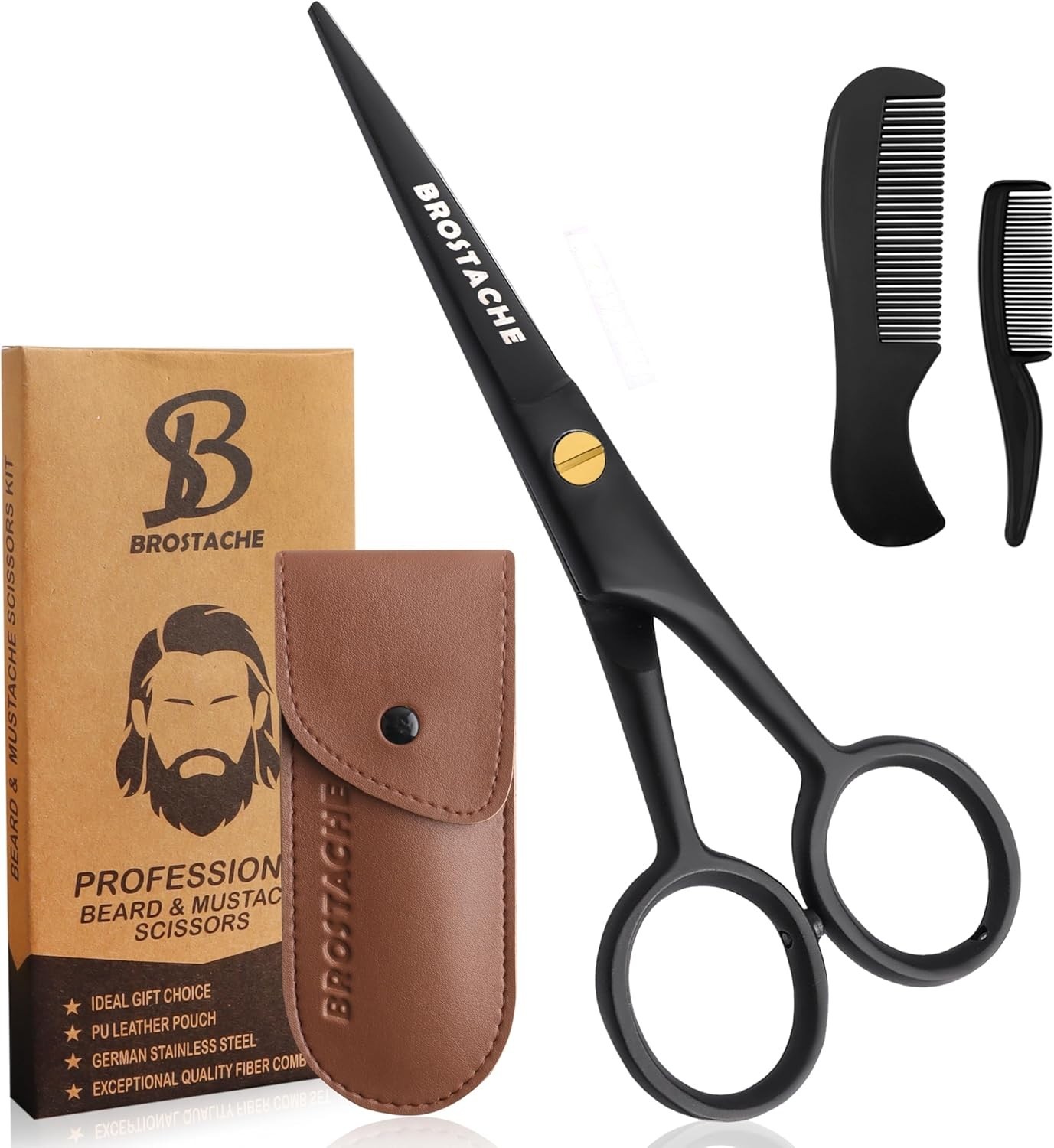 5” Professional Beard and Mustache Scissors, German Steel Beard Scissors Come wi
